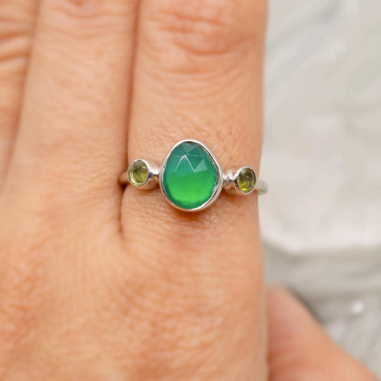 Green Onyx Tourmaline Sterling Silver Ring: Gemstone Ring, October Birthstone