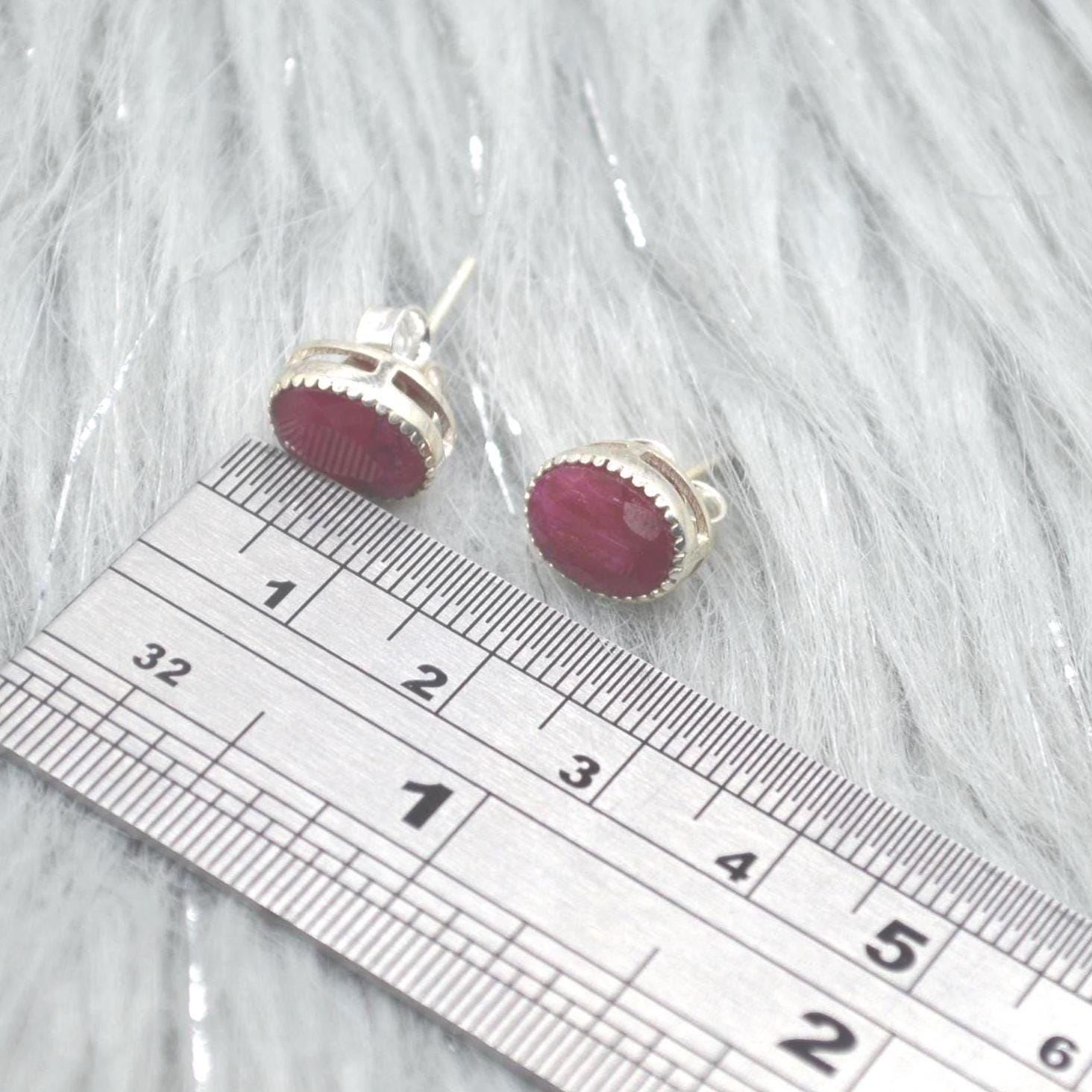 Red Sillimanite Silver Stud Earrings: Sterling Silver Oval Gemstone Jewelry