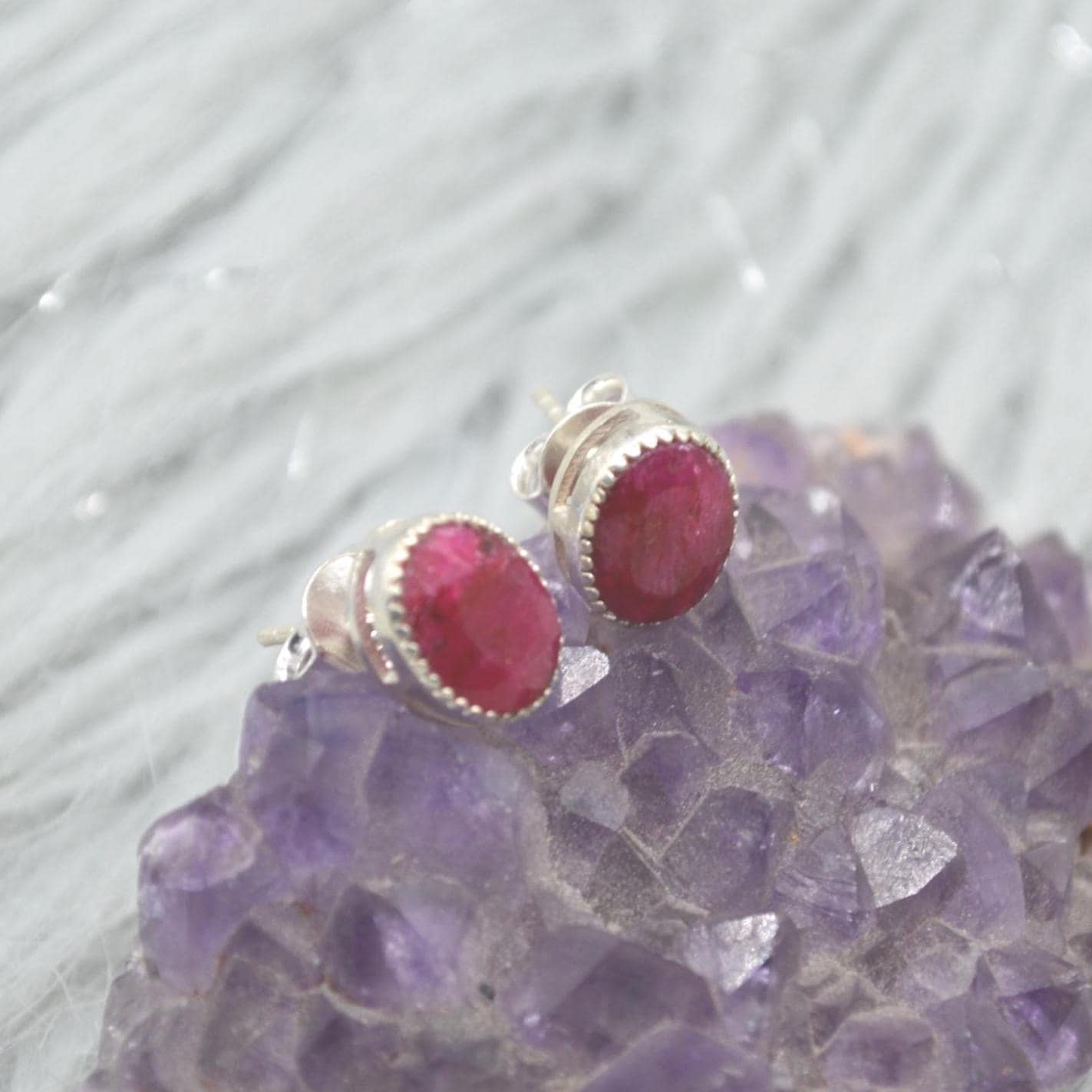 Red Sillimanite Silver Stud Earrings: Sterling Silver Oval Gemstone Jewelry