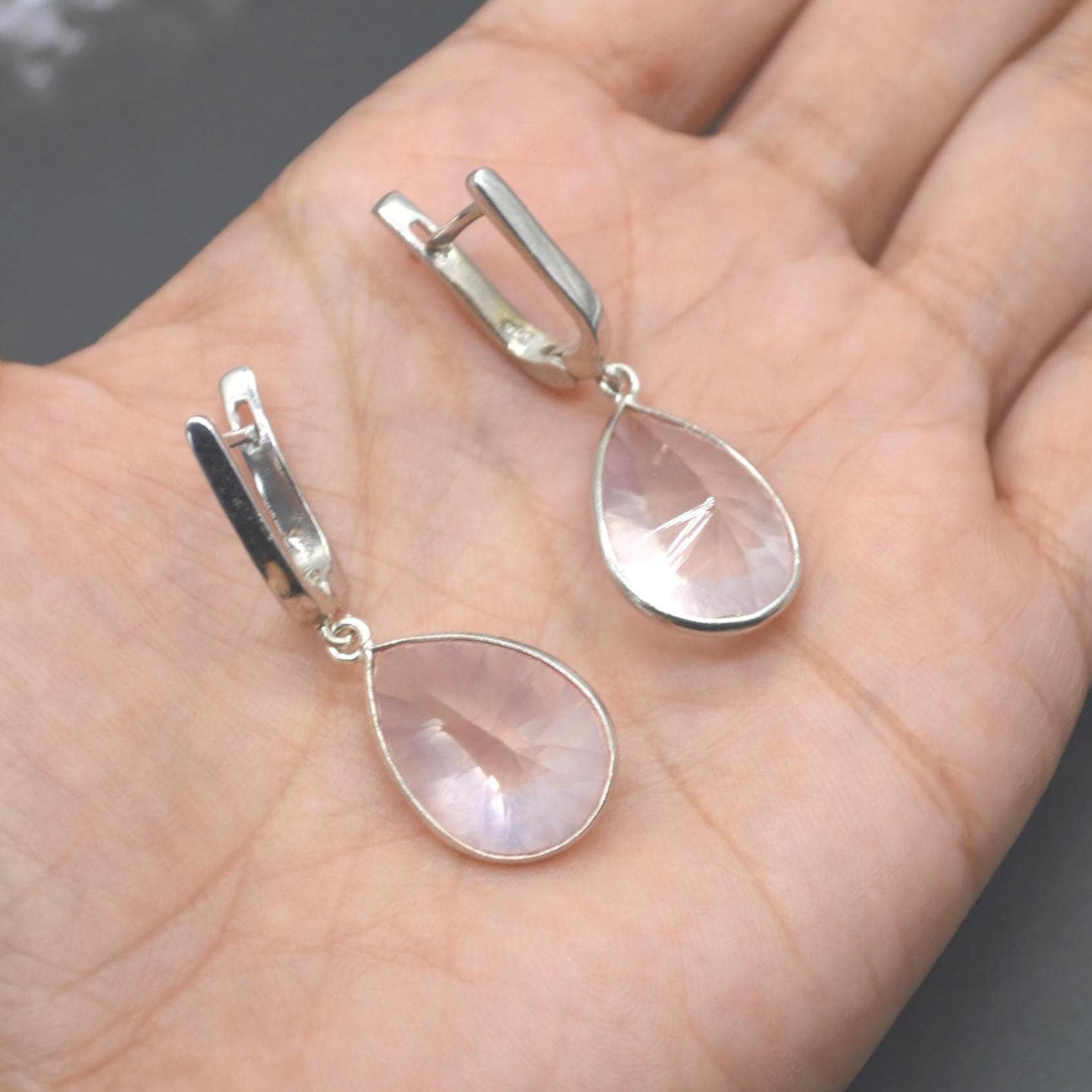 Rose Quartz Silver Teardrop Earrings: Handmade Pink Gemstone Jewelry