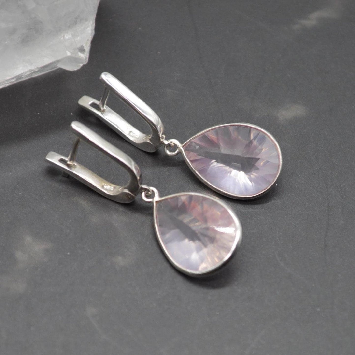 Rose Quartz Silver Teardrop Earrings: Handmade Pink Gemstone Jewelry