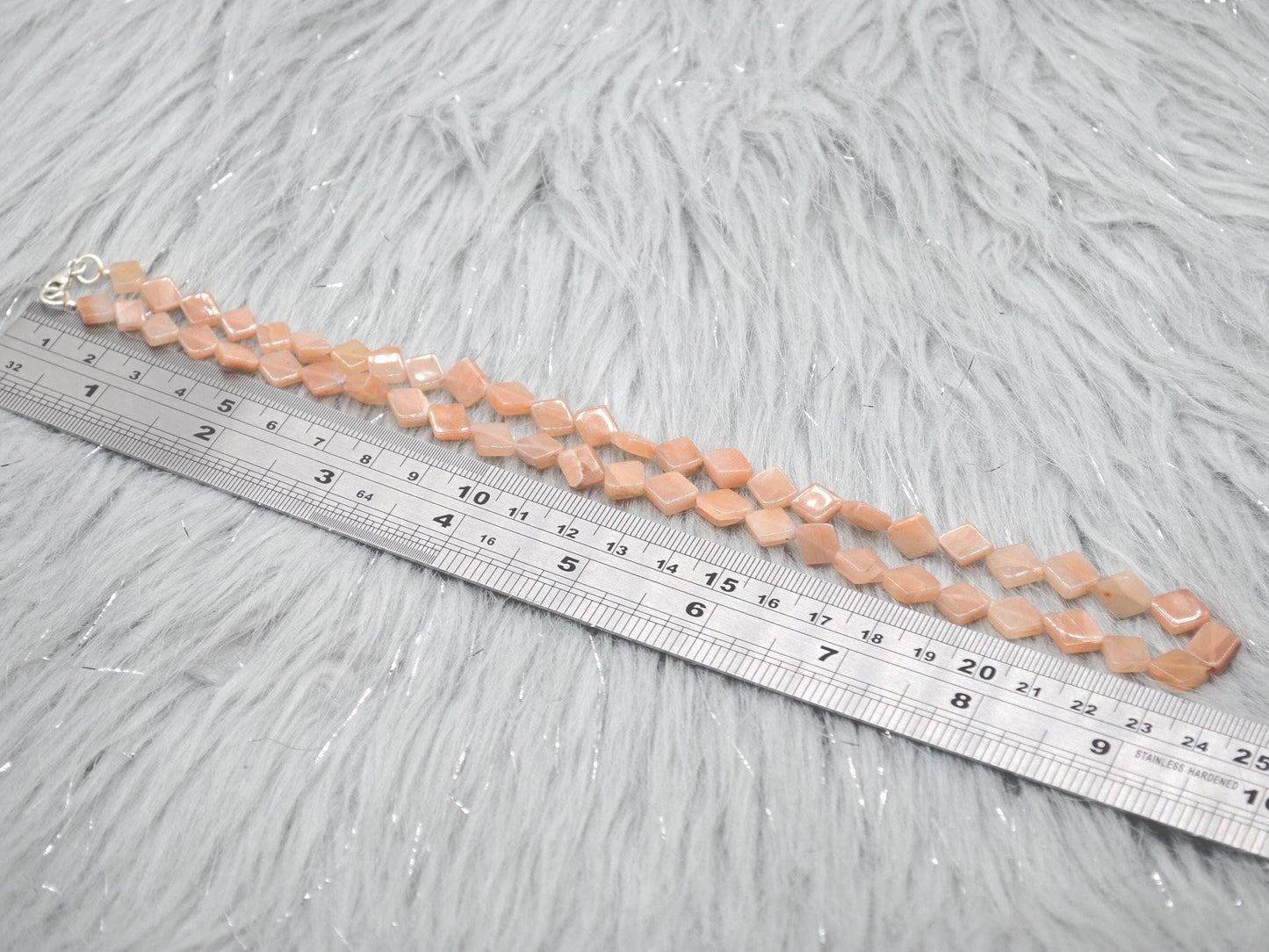 Peach Moonstone Beaded Necklace: Sterling Silver, Pink Gemstone Jewelry