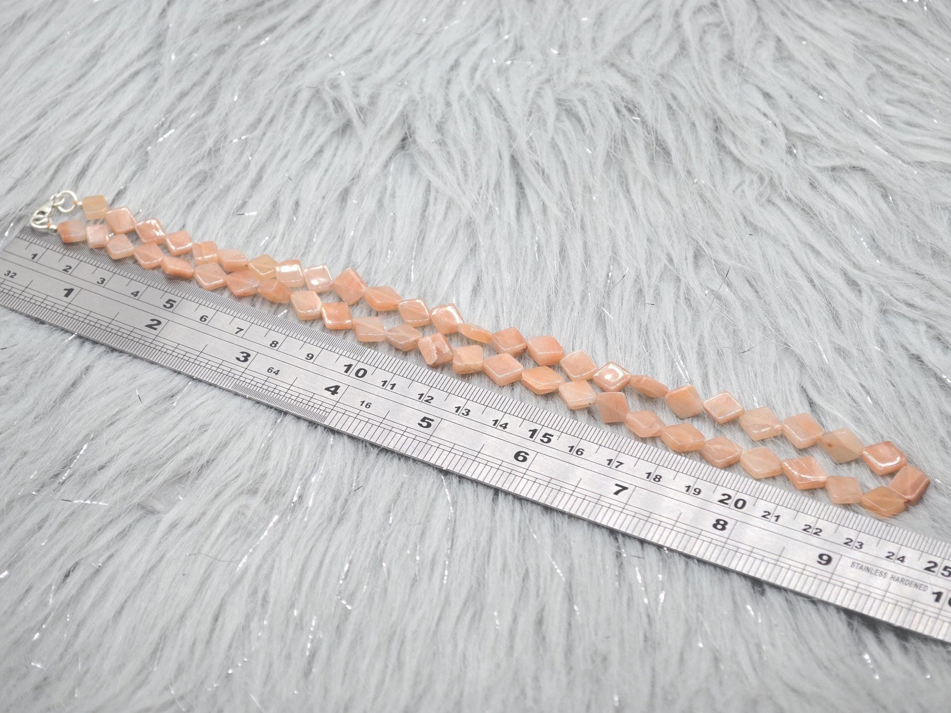 Peach Moonstone Beaded Necklace: Sterling Silver, Pink Gemstone Jewelry