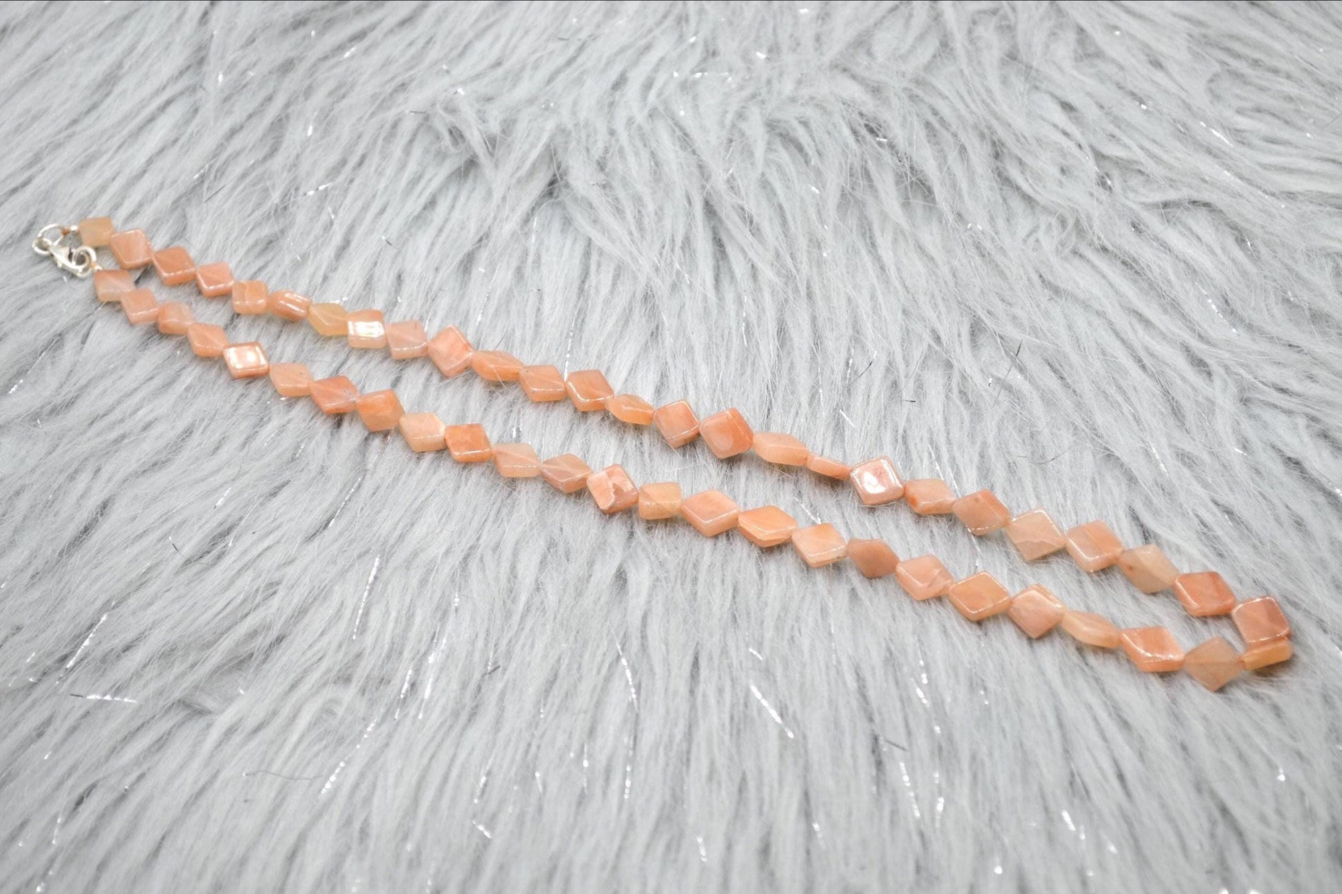Peach Moonstone Beaded Necklace: Sterling Silver, Pink Gemstone Jewelry