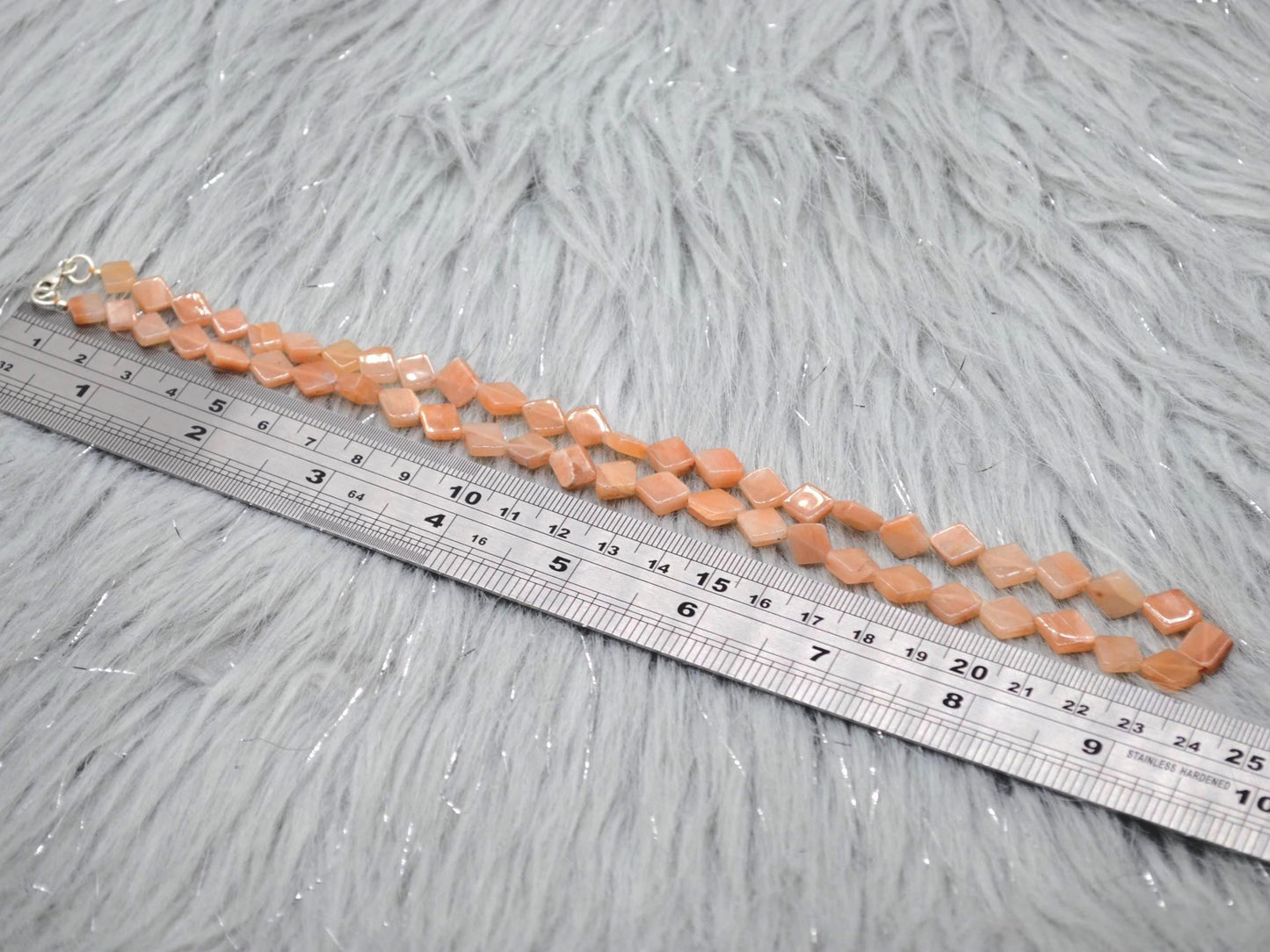 Peach Moonstone Beaded Necklace: Sterling Silver, Pink Gemstone Jewelry