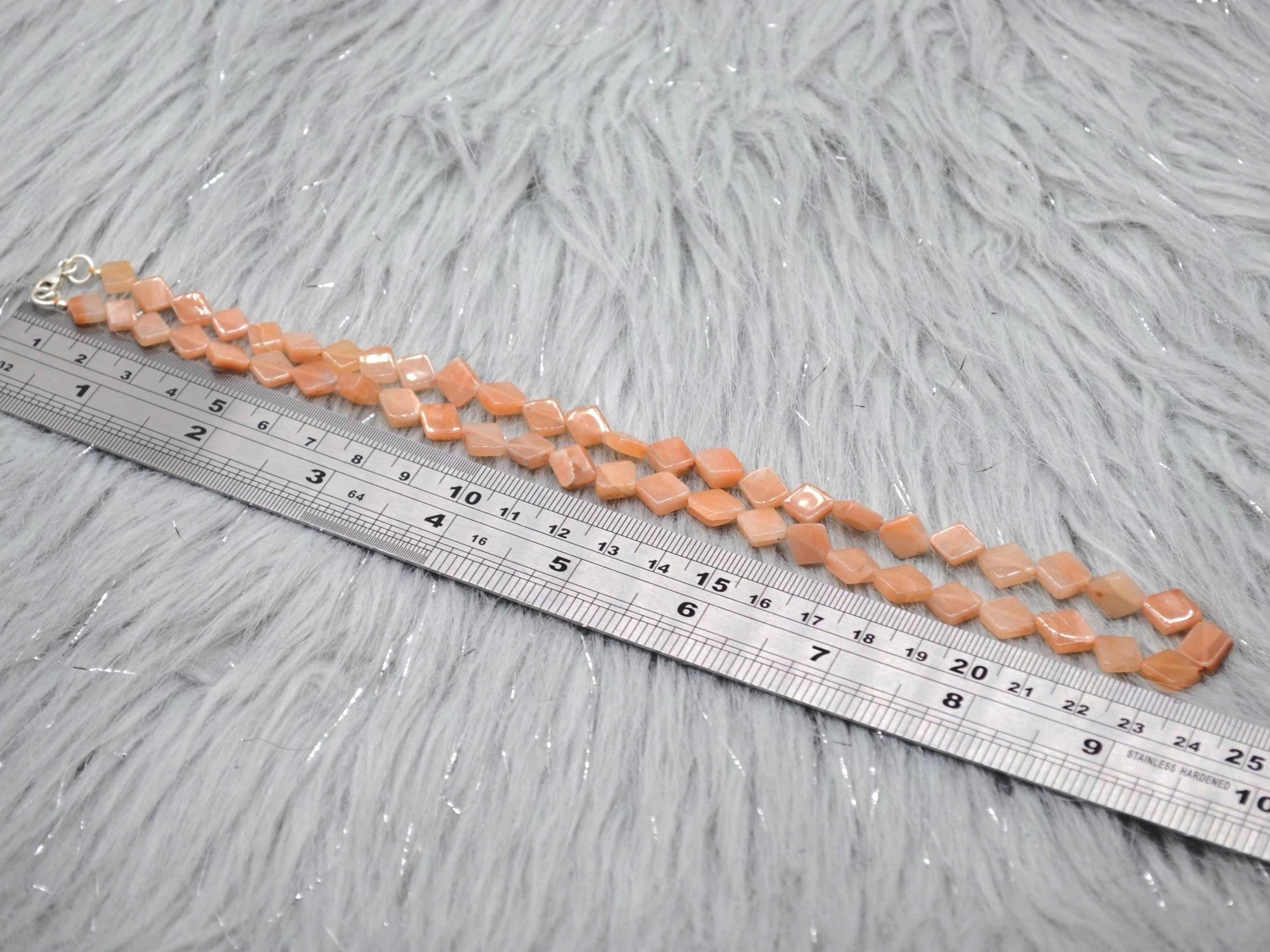 Peach Moonstone Beaded Necklace: Sterling Silver, Pink Gemstone Jewelry