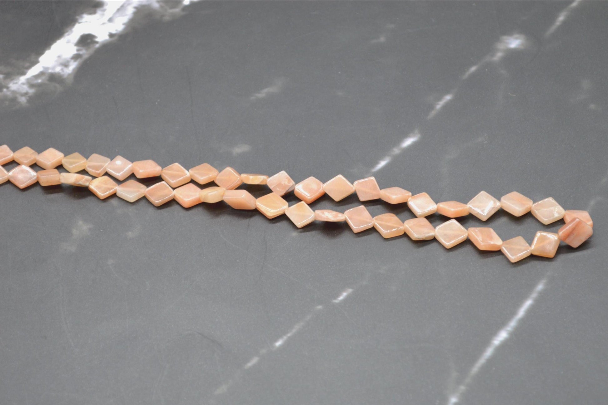 Peach Moonstone Beaded Necklace: Sterling Silver, Pink Gemstone Jewelry
