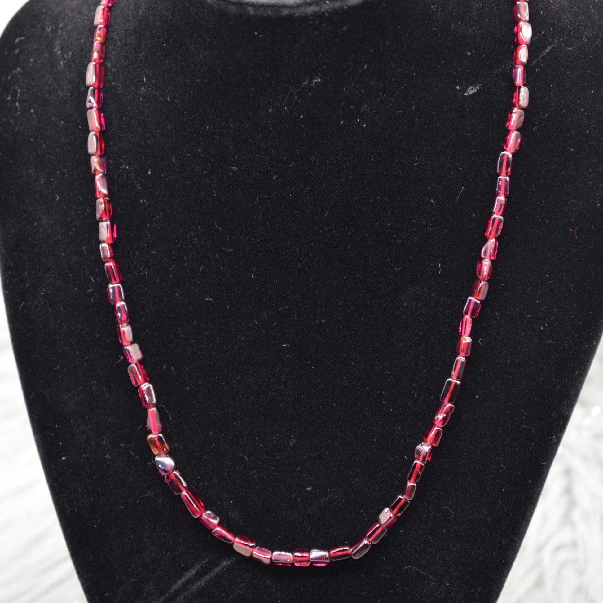Red Garnet Beaded Necklace: Sterling Silver, January Birthstone, Gemstone Jewelry