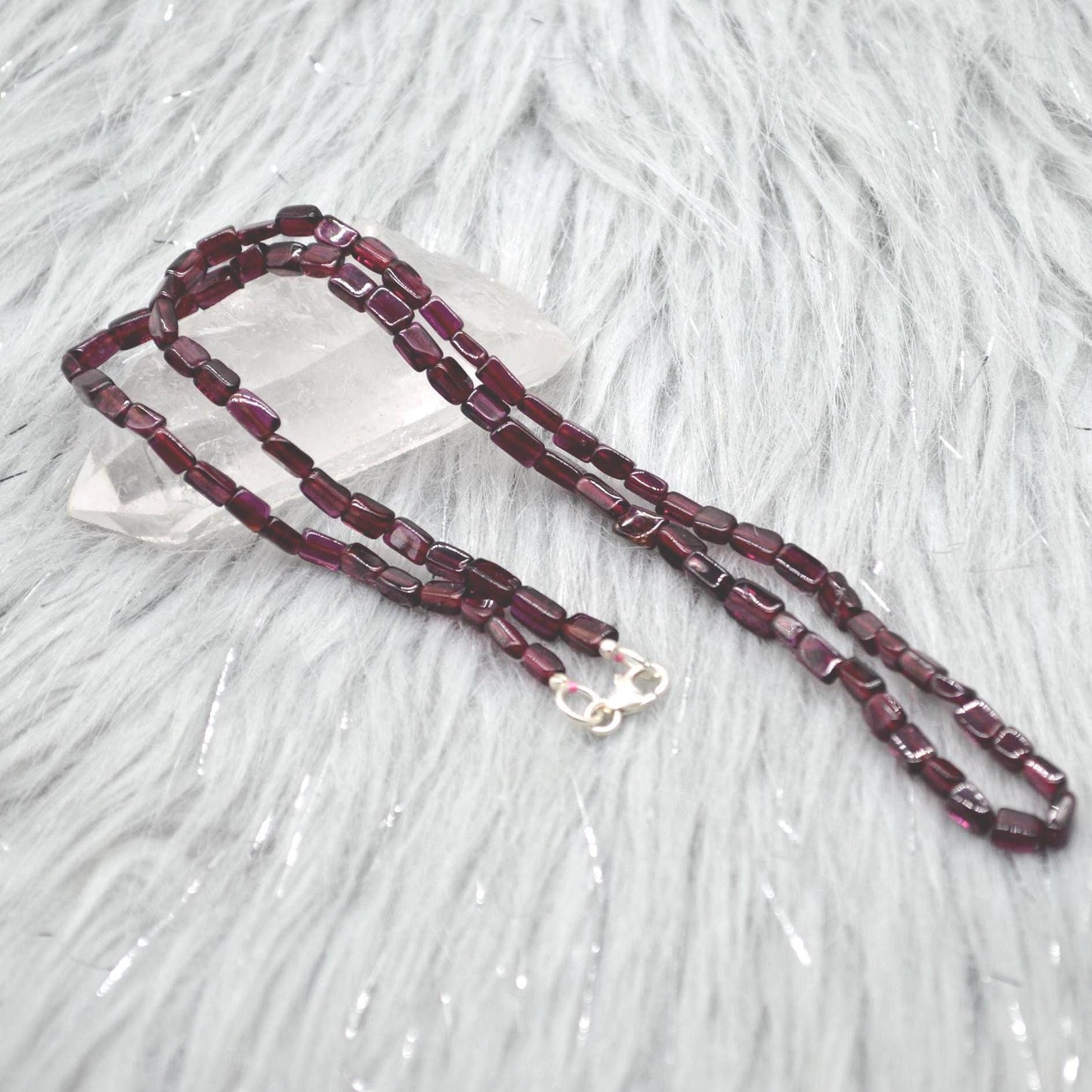 Red Garnet Beaded Necklace: Sterling Silver, January Birthstone, Gemstone Jewelry