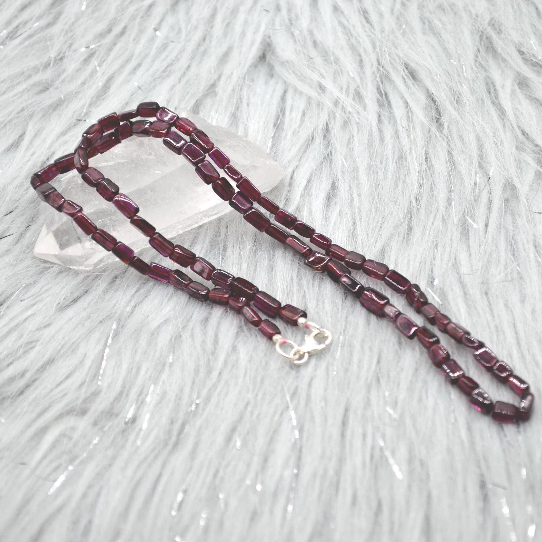 Red Garnet Beaded Necklace: Sterling Silver, January Birthstone, Gemstone Jewelry