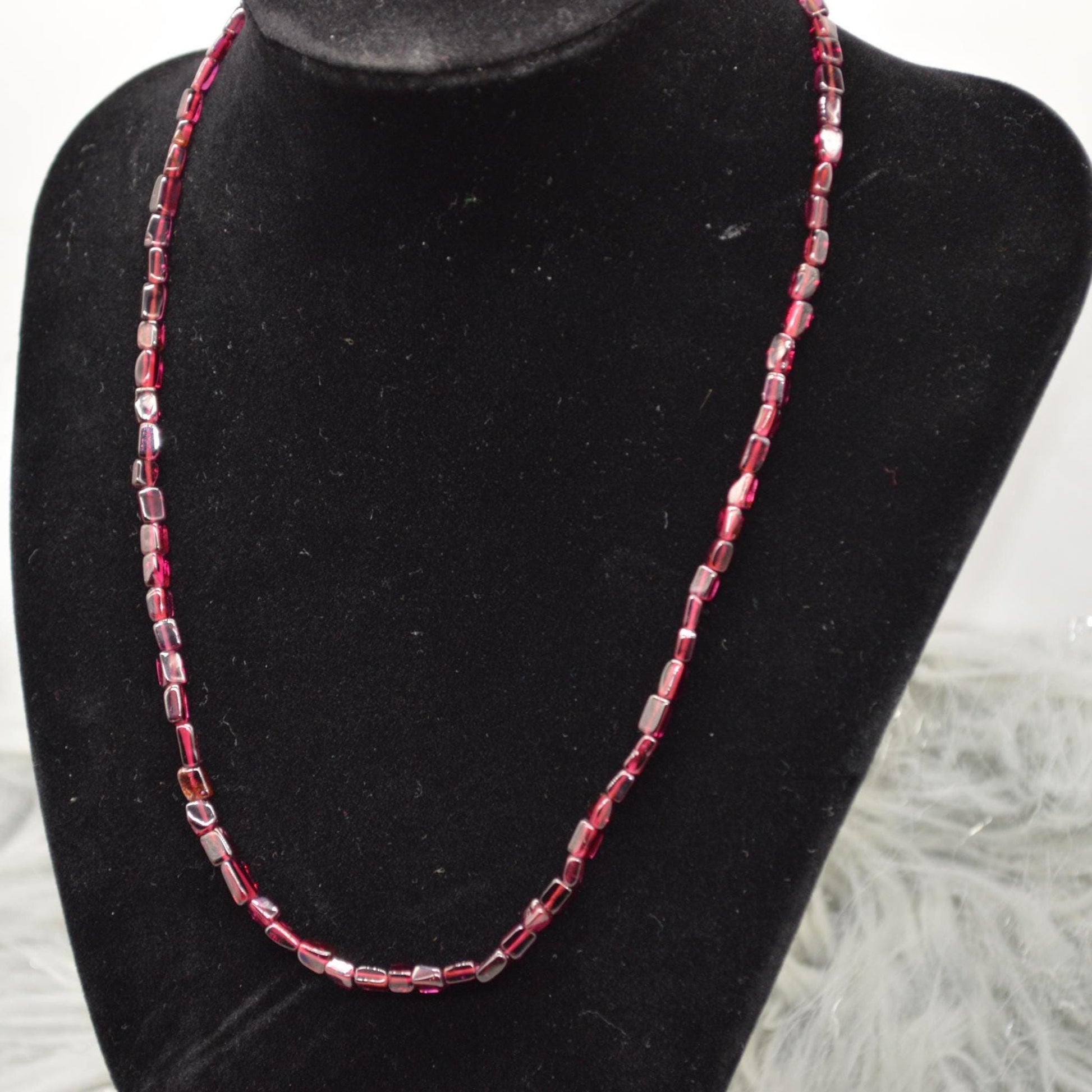 Red Garnet Beaded Necklace: Sterling Silver, January Birthstone, Gemstone Jewelry