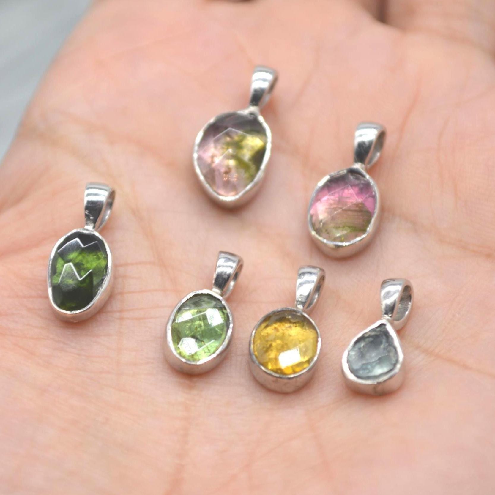 Pink Green Tourmaline Pendant: Sterling Silver, October Birthstone Necklace