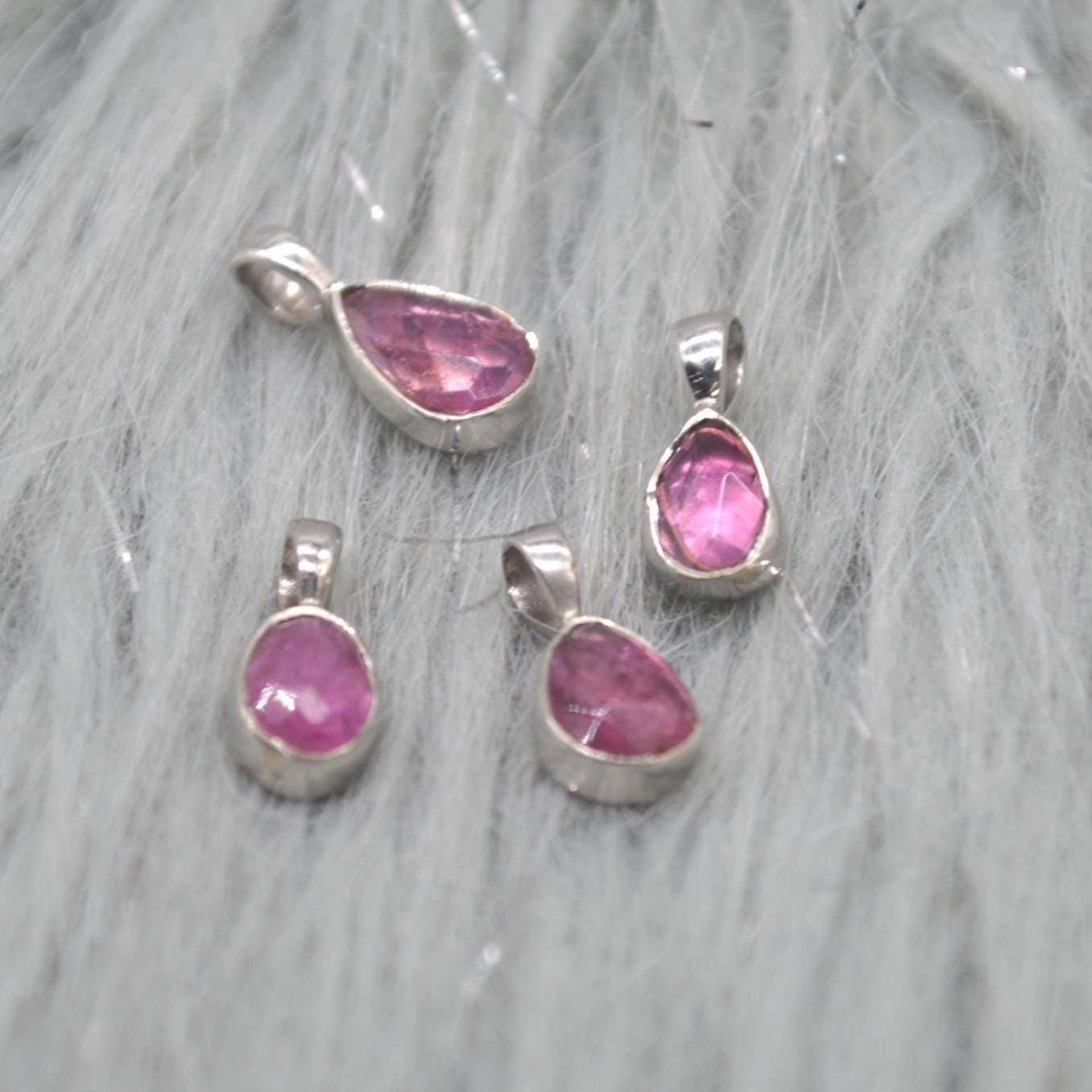 Pink Green Tourmaline Pendant: Sterling Silver, October Birthstone Necklace