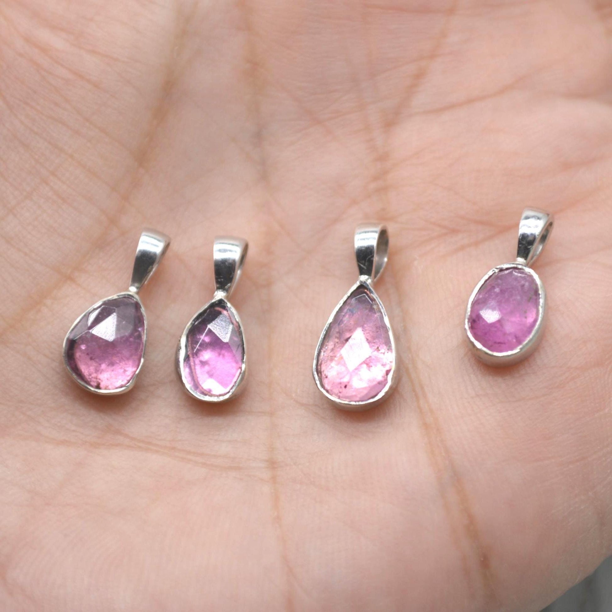 Pink Green Tourmaline Pendant: Sterling Silver, October Birthstone Necklace