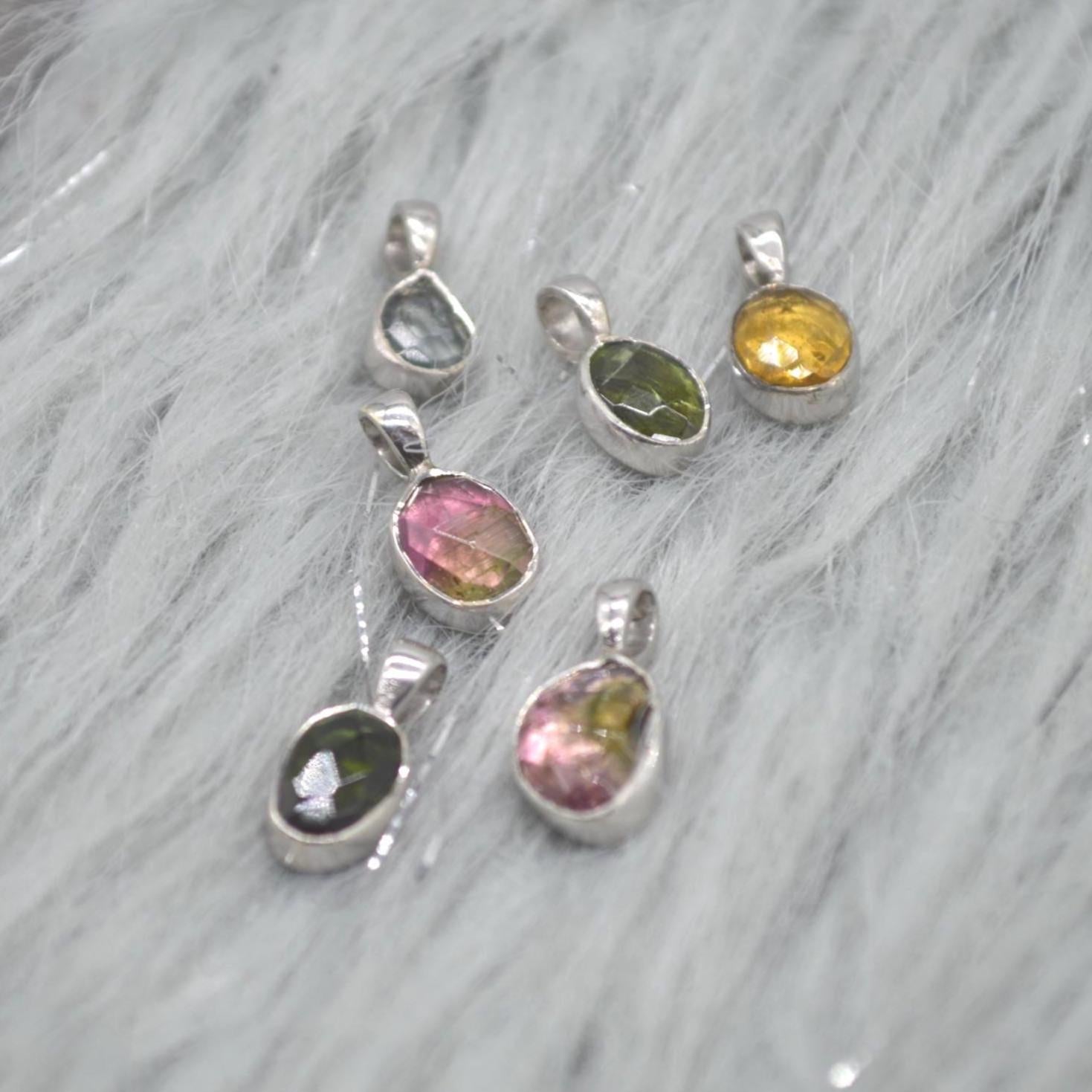 Pink Green Tourmaline Pendant: Sterling Silver, October Birthstone Necklace