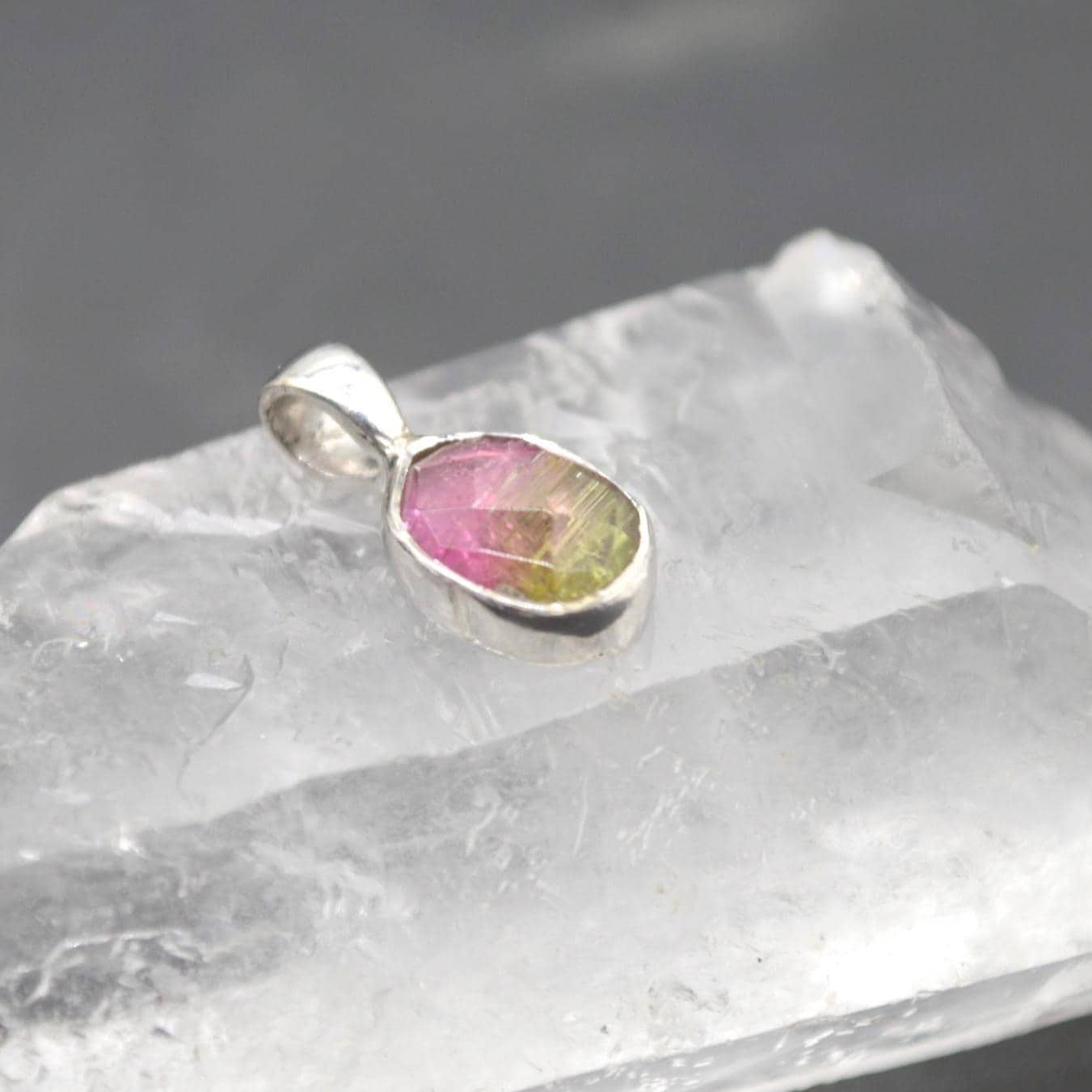 Pink Green Tourmaline Pendant: Sterling Silver, October Birthstone Necklace