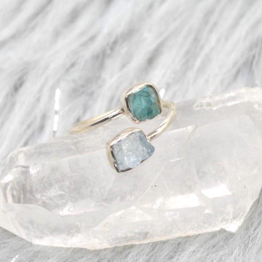 Raw Apatite Aquamarine Sterling Silver Ring: UK Size O, Blue Gemstone, March Birthstone