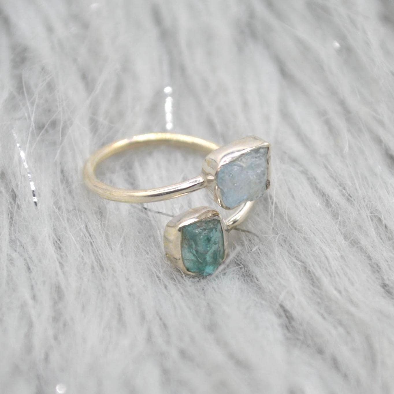 Raw Apatite Aquamarine Sterling Silver Ring: UK Size O, Blue Gemstone, March Birthstone