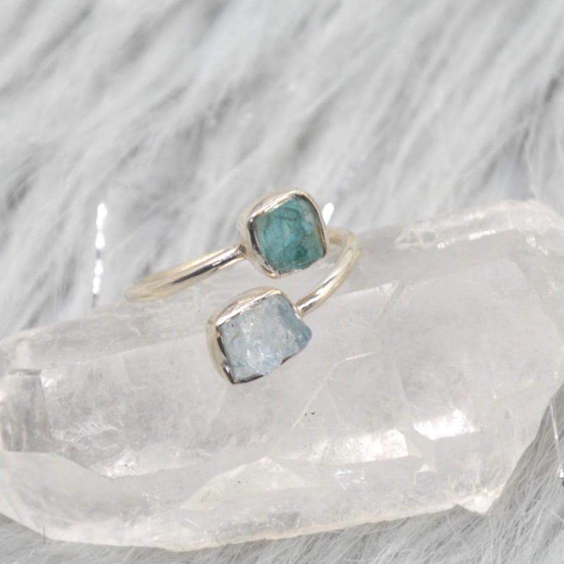 Raw Apatite Aquamarine Sterling Silver Ring: UK Size O, Blue Gemstone, March Birthstone