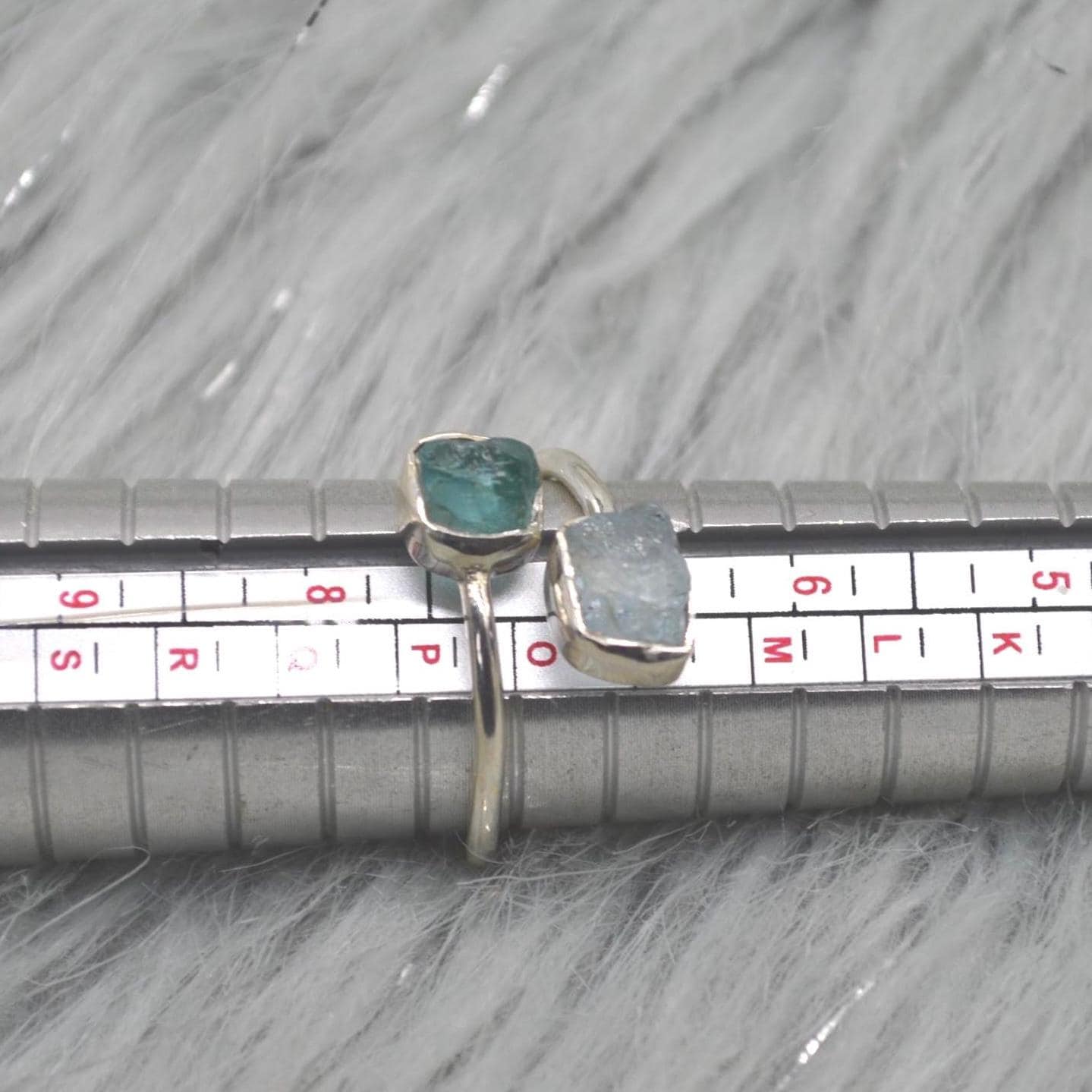 Raw Apatite Aquamarine Sterling Silver Ring: UK Size O, Blue Gemstone, March Birthstone