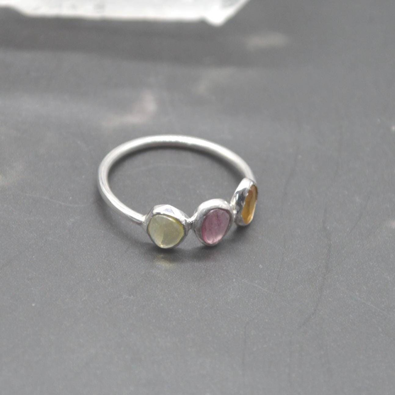 Green Pink Tourmaline Ring: Sterling Silver, October Birthstone, Tourmaline Jewelry, UK Size P