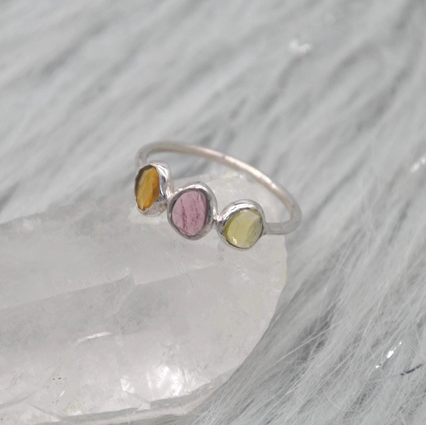 Green Pink Tourmaline Ring: Sterling Silver, October Birthstone, Tourmaline Jewelry, UK Size P