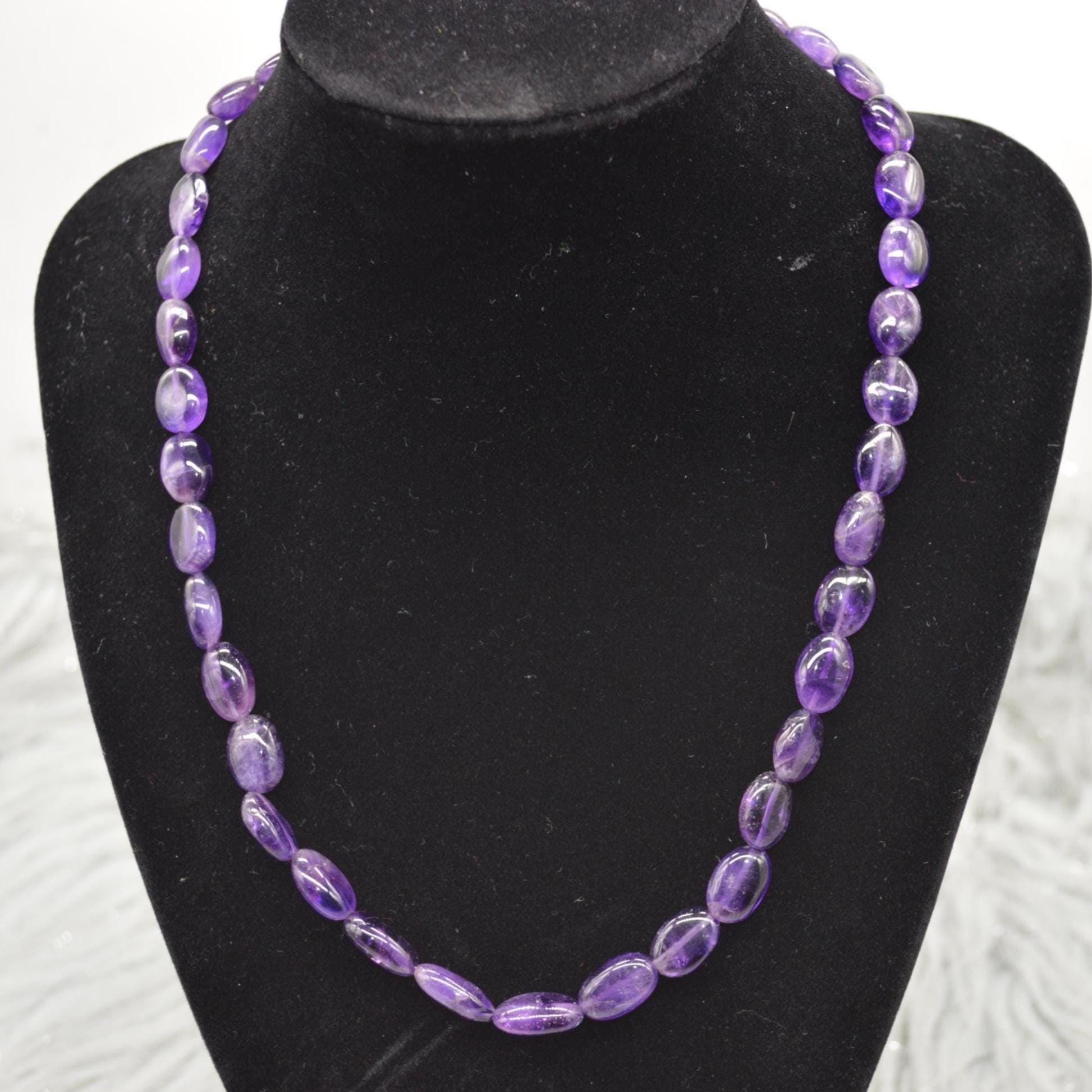 Amethyst Beaded Necklace: Sterling Silver, February Birthstone, Purple Gemstone Jewelry