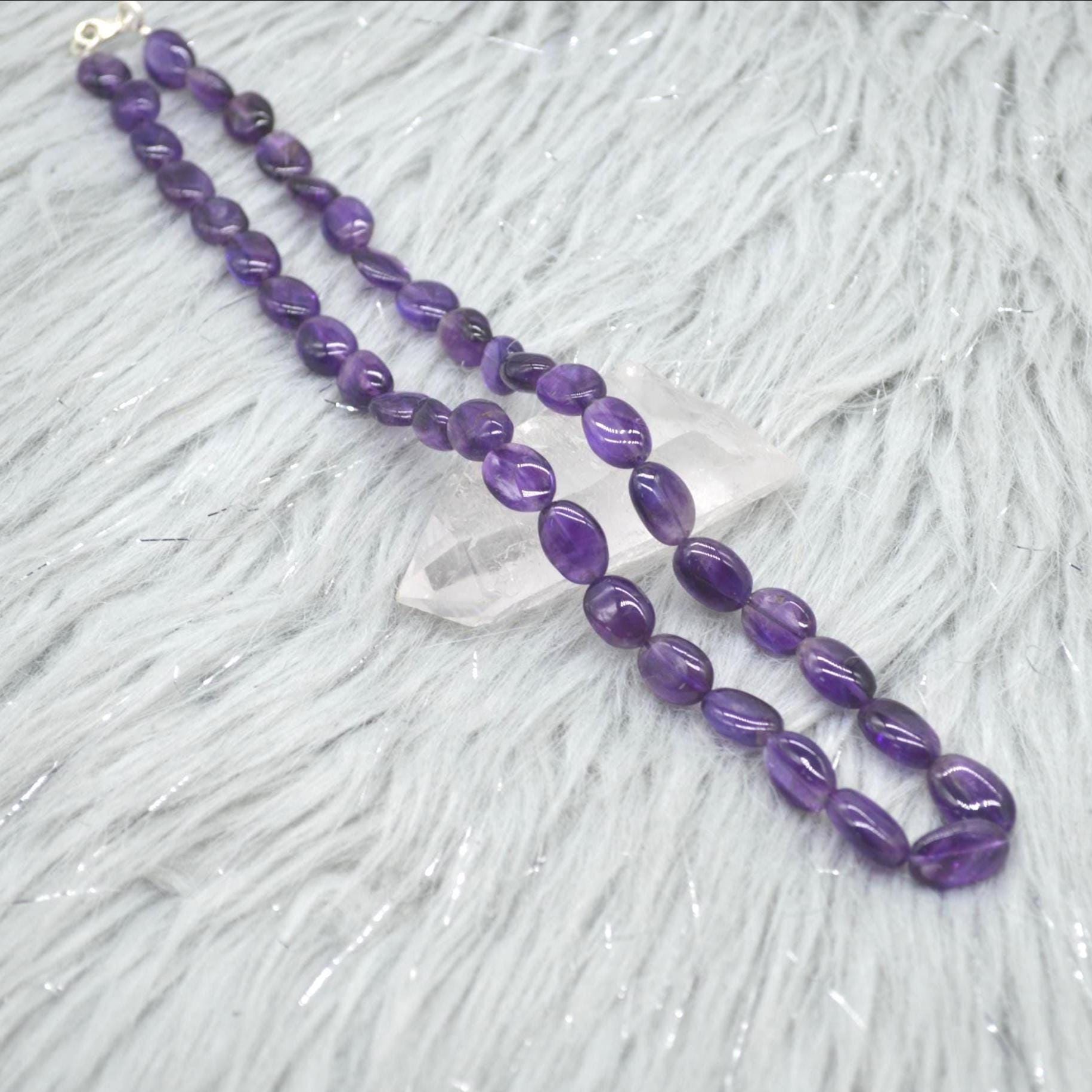 Amethyst Beaded Necklace: Sterling Silver, February Birthstone, Purple Gemstone Jewelry