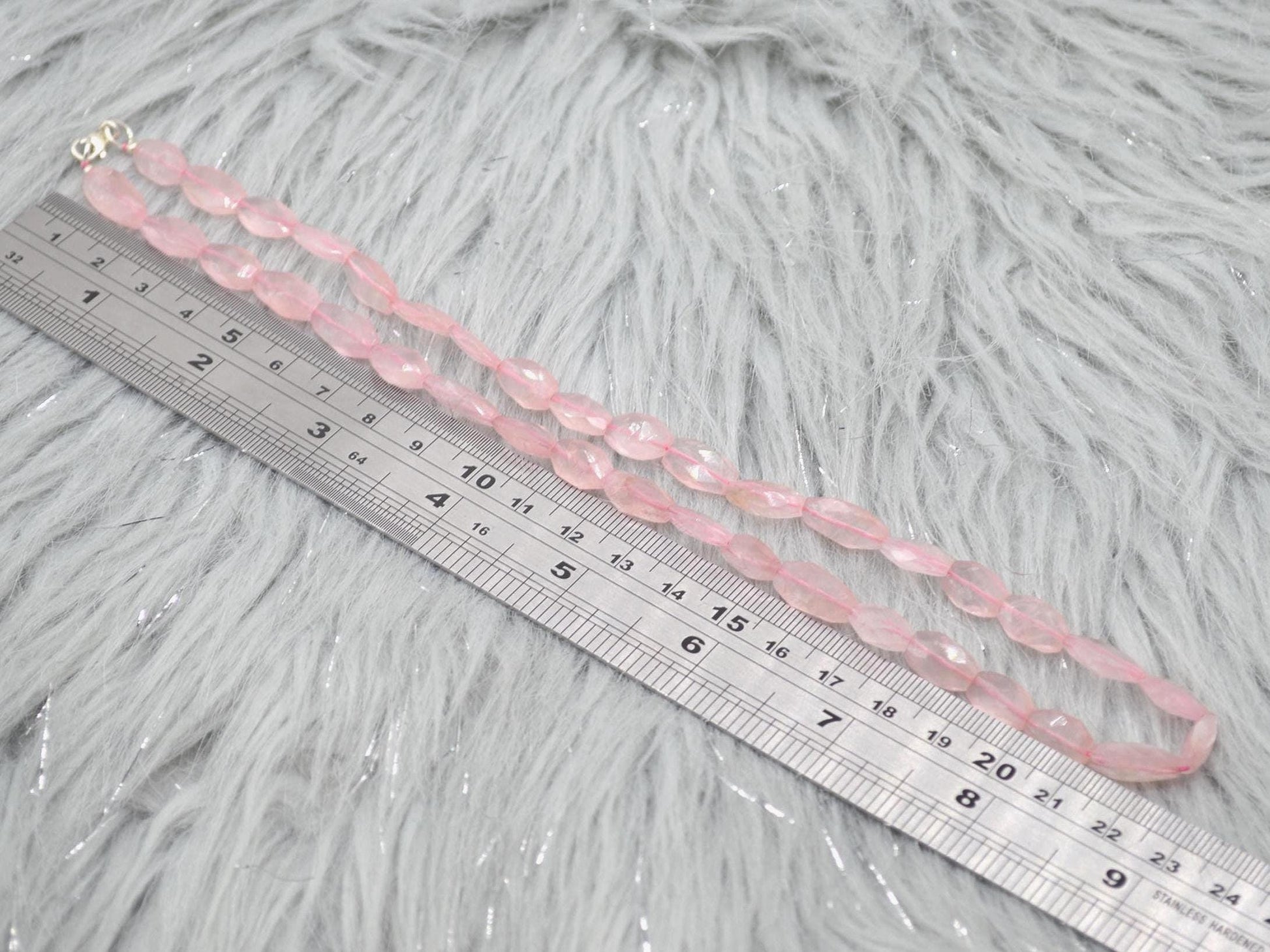 Rose Quartz Beaded Necklace: Pink Gemstone Jewelry, 18 Inches, Sterling Silver