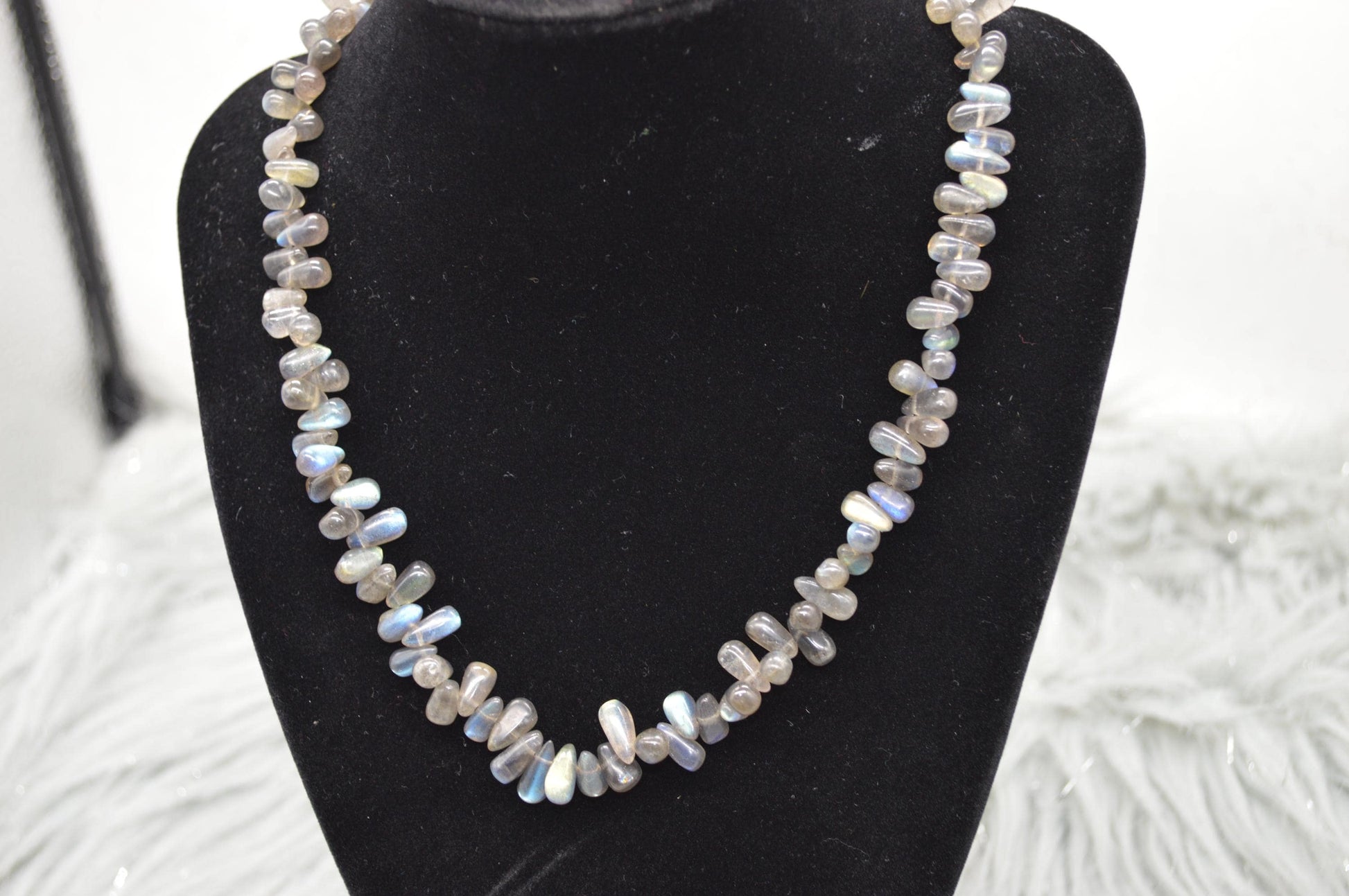 Labradorite Beaded Necklace: Sterling Silver, Blue Grey Gemstone Jewelry