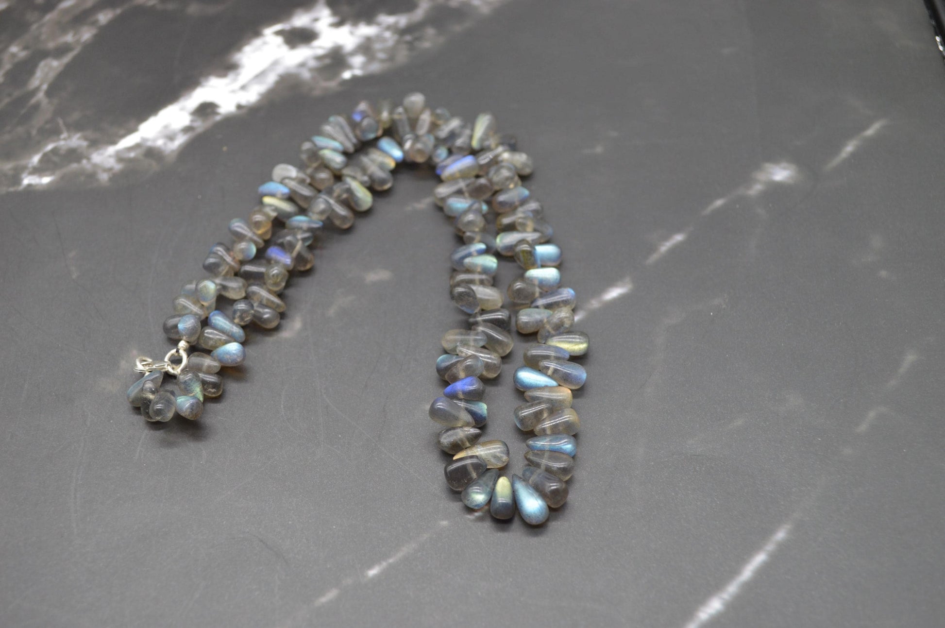 Labradorite Beaded Necklace: Sterling Silver, Blue Grey Gemstone Jewelry