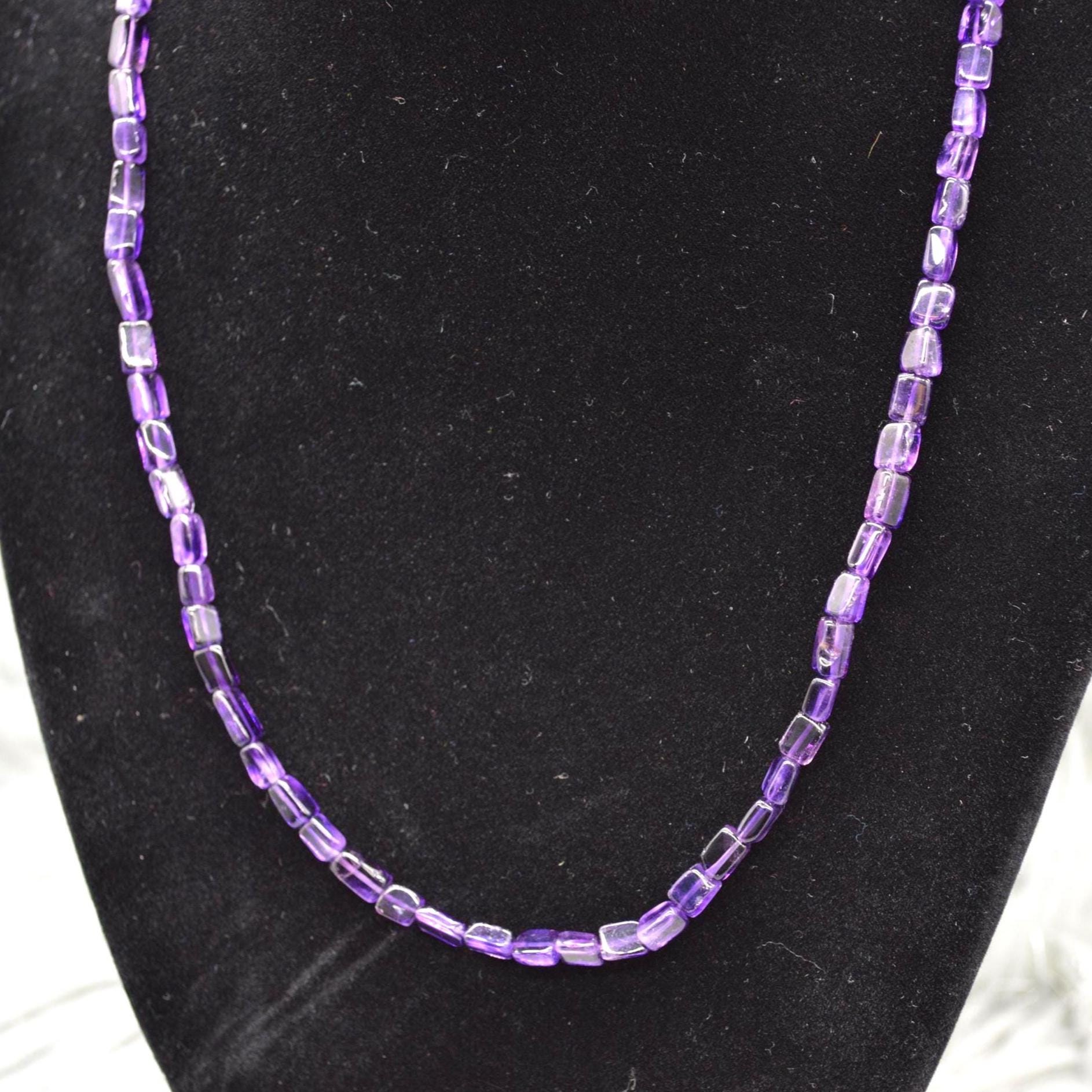 Amethyst Beaded Necklace: Sterling Silver, February Birthstone, Purple Gemstone Jewelry