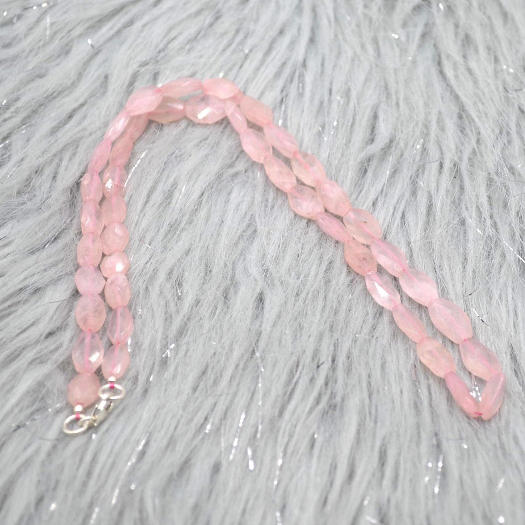 Rose Quartz Beaded Necklace: Pink Gemstone Jewelry, 18 Inches, Sterling Silver