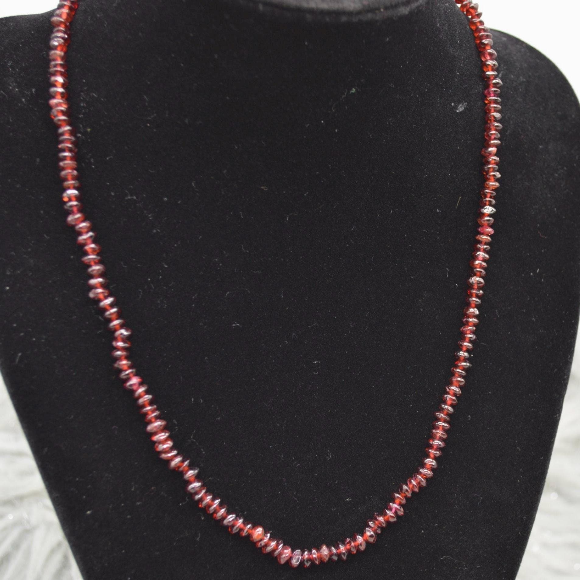Red Garnet Beaded Necklace: Sterling Silver, January Birthstone, Gemstone Jewelry