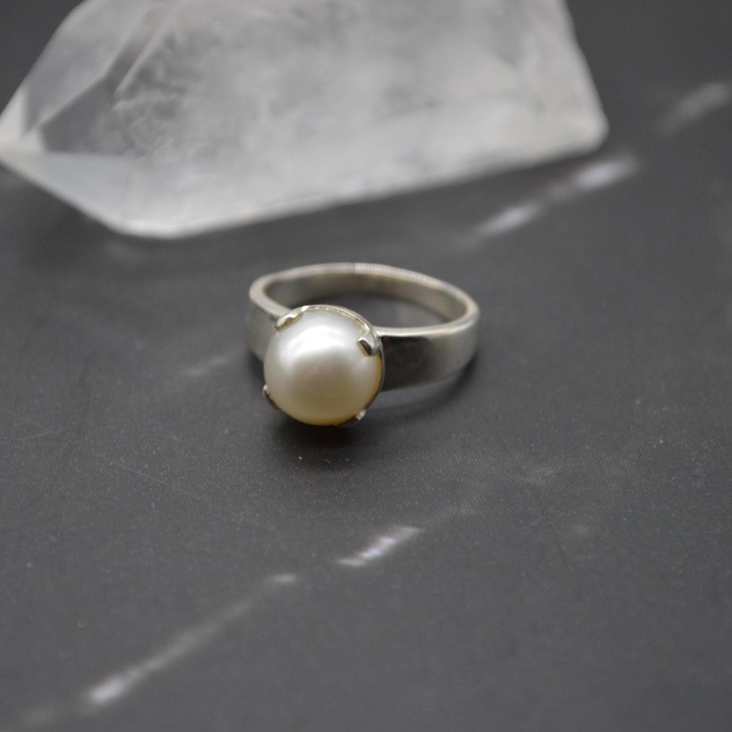 Freshwater Pearl Sterling Silver Ring: 5.9ct, UK Size N, June Birthstone, White Gemstone Jewelry