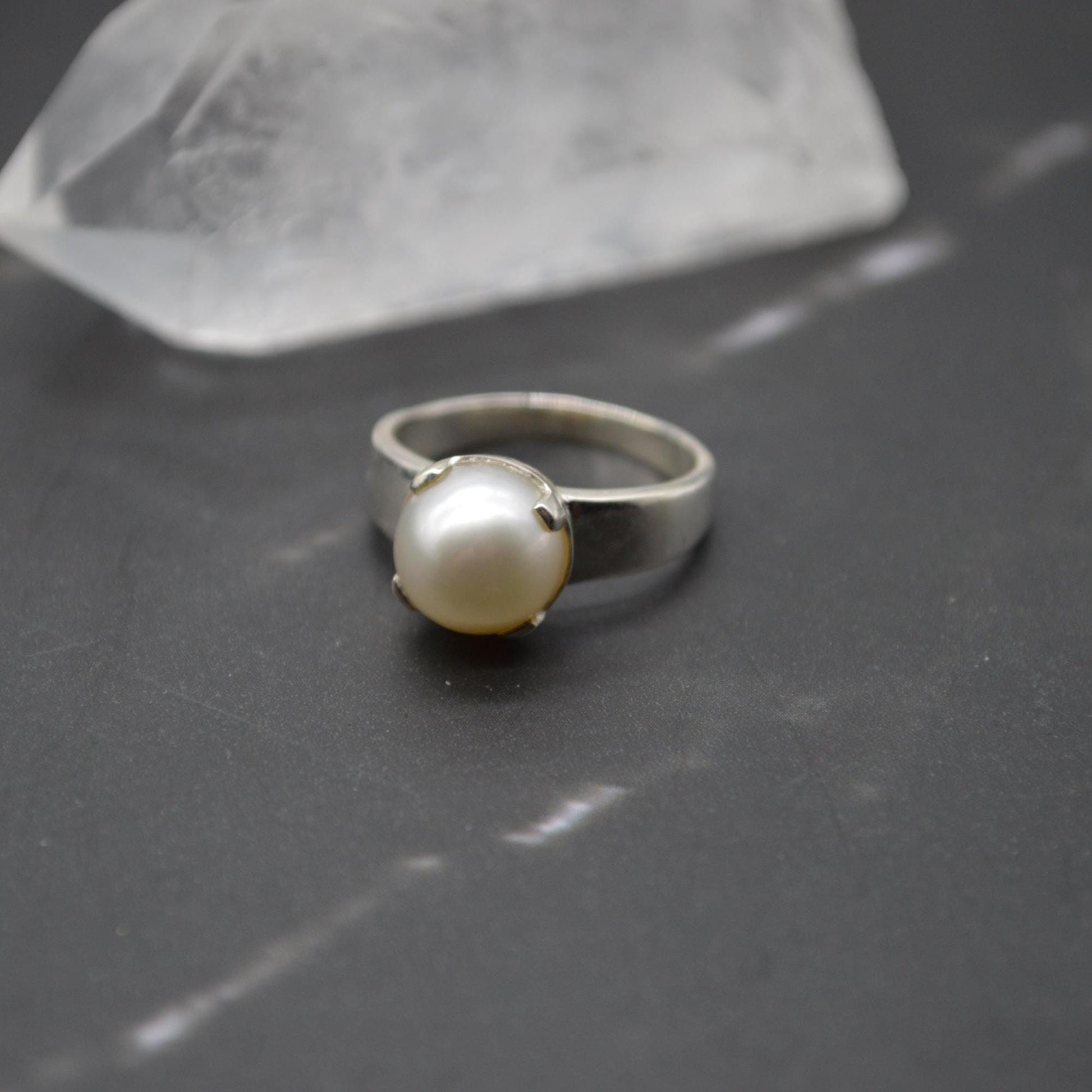 Freshwater Pearl Sterling Silver Ring: 5.9ct, UK Size N, June Birthstone, White Gemstone Jewelry