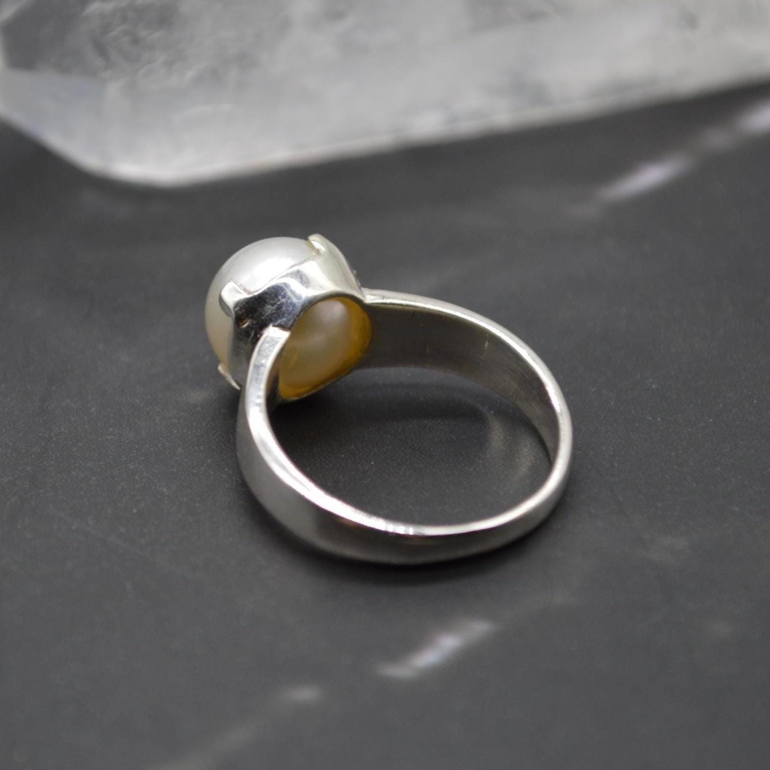 Freshwater Pearl Sterling Silver Ring: 5.9ct, UK Size N, June Birthstone, White Gemstone Jewelry