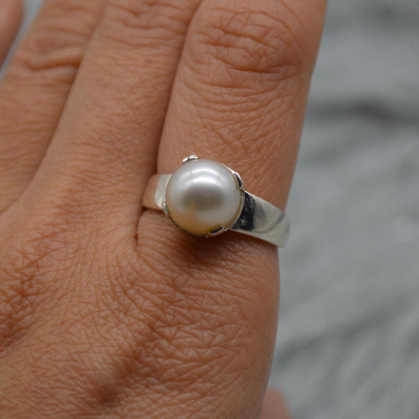 Freshwater Pearl Sterling Silver Ring: 5.9ct, UK Size N, June Birthstone, White Gemstone Jewelry