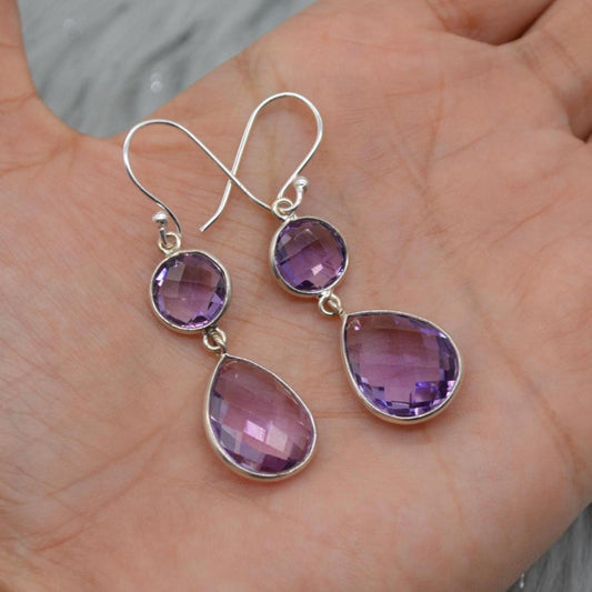 Amethyst Sterling Silver Drop Earrings: February Birthstone, Purple Gemstone Jewelry