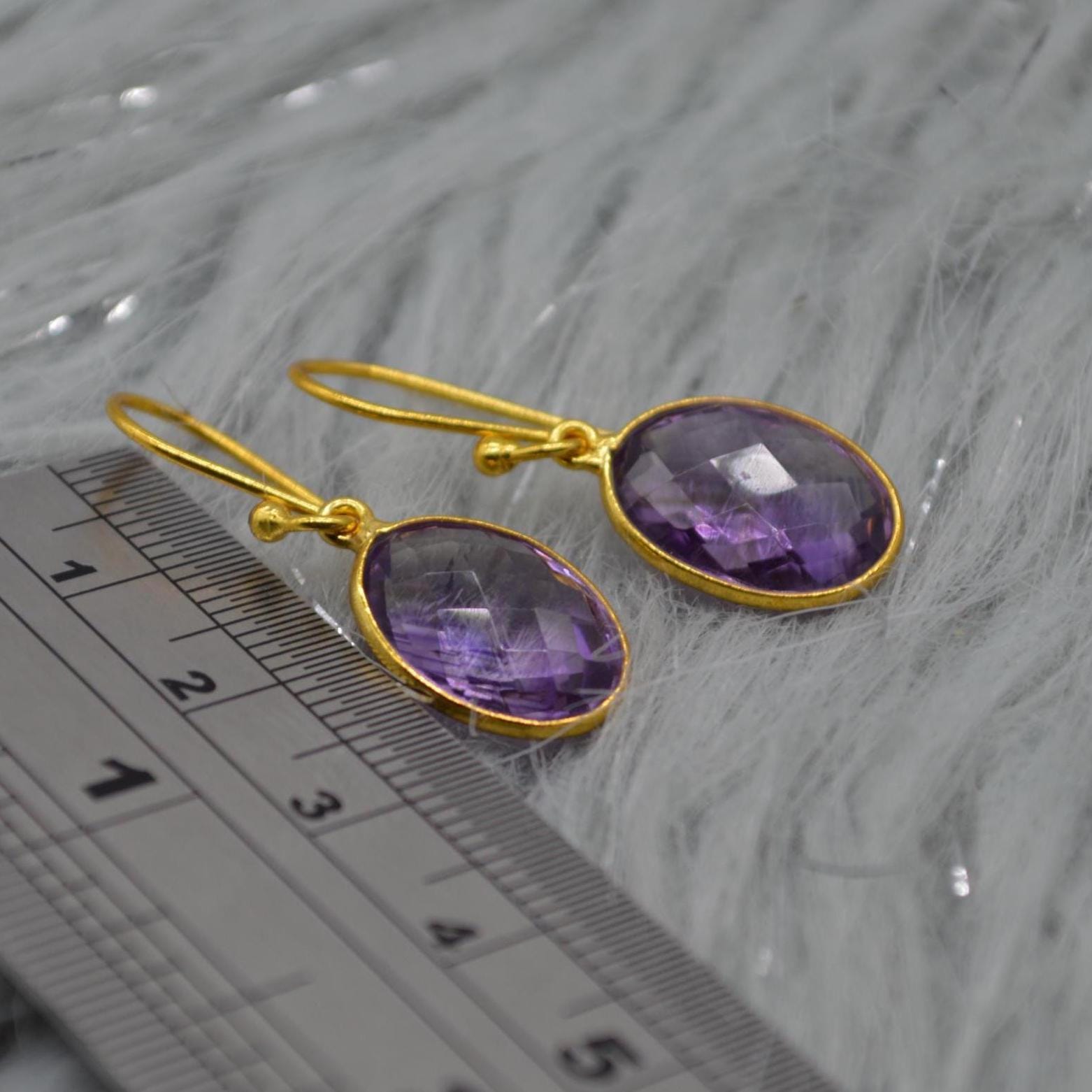 Amethyst Gold Earrings: February Birthstone, Gold Plated Sterling Silver, Purple Gemstone Jewelry