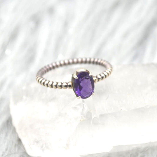 Amethyst Sterling Silver Ring: February Birthstone Jewelry, Purple Gemstone, Everyday Stacking Ring