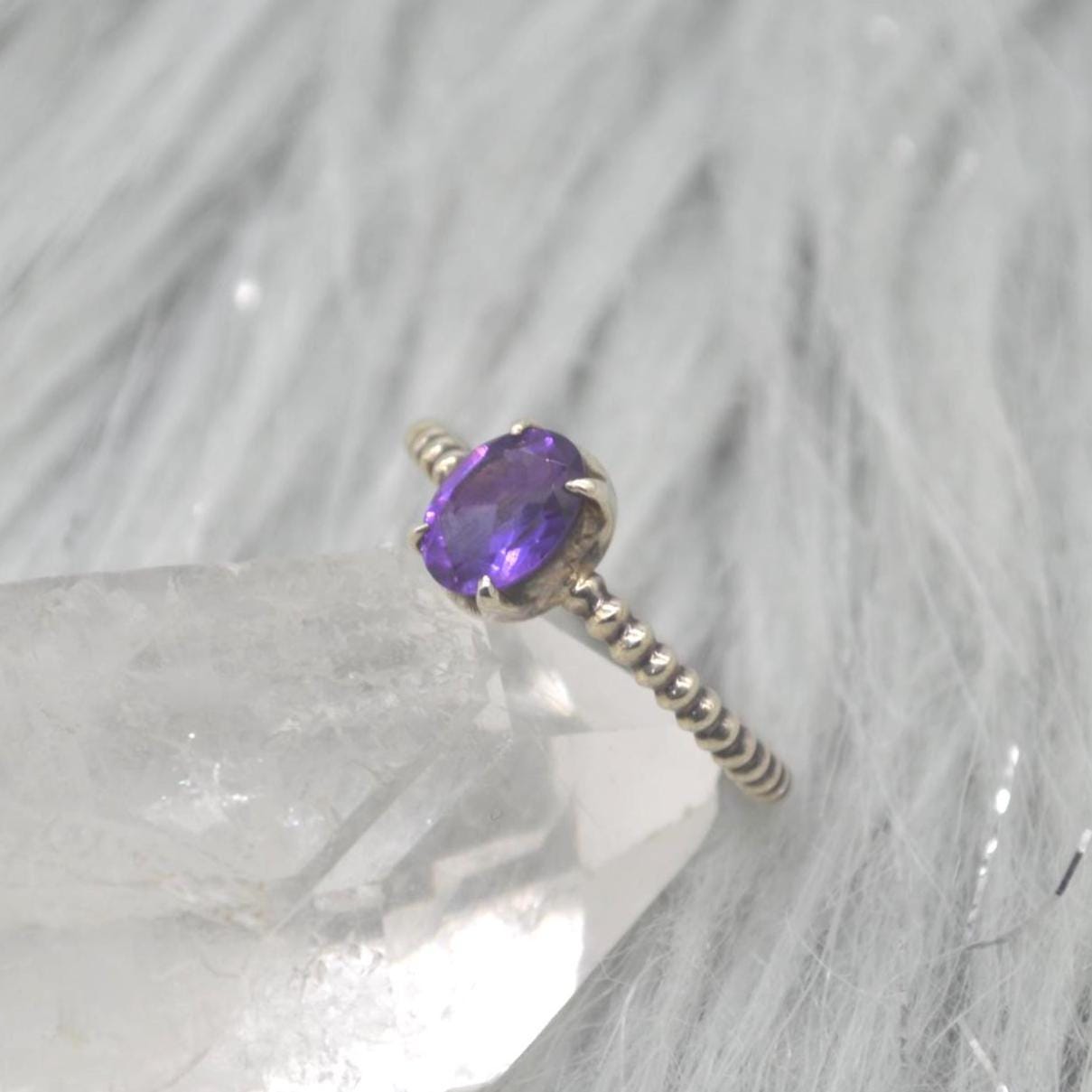 Amethyst Sterling Silver Ring: February Birthstone Jewelry, Purple Gemstone, Everyday Stacking Ring