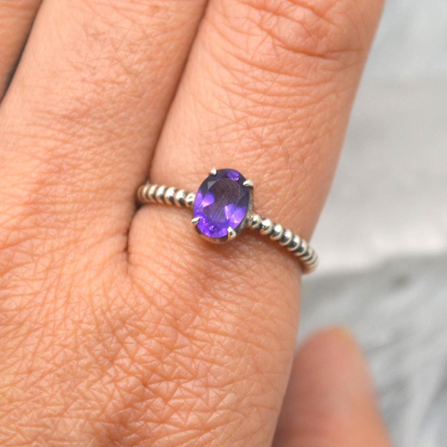Amethyst Sterling Silver Ring: February Birthstone Jewelry, Purple Gemstone, Everyday Stacking Ring