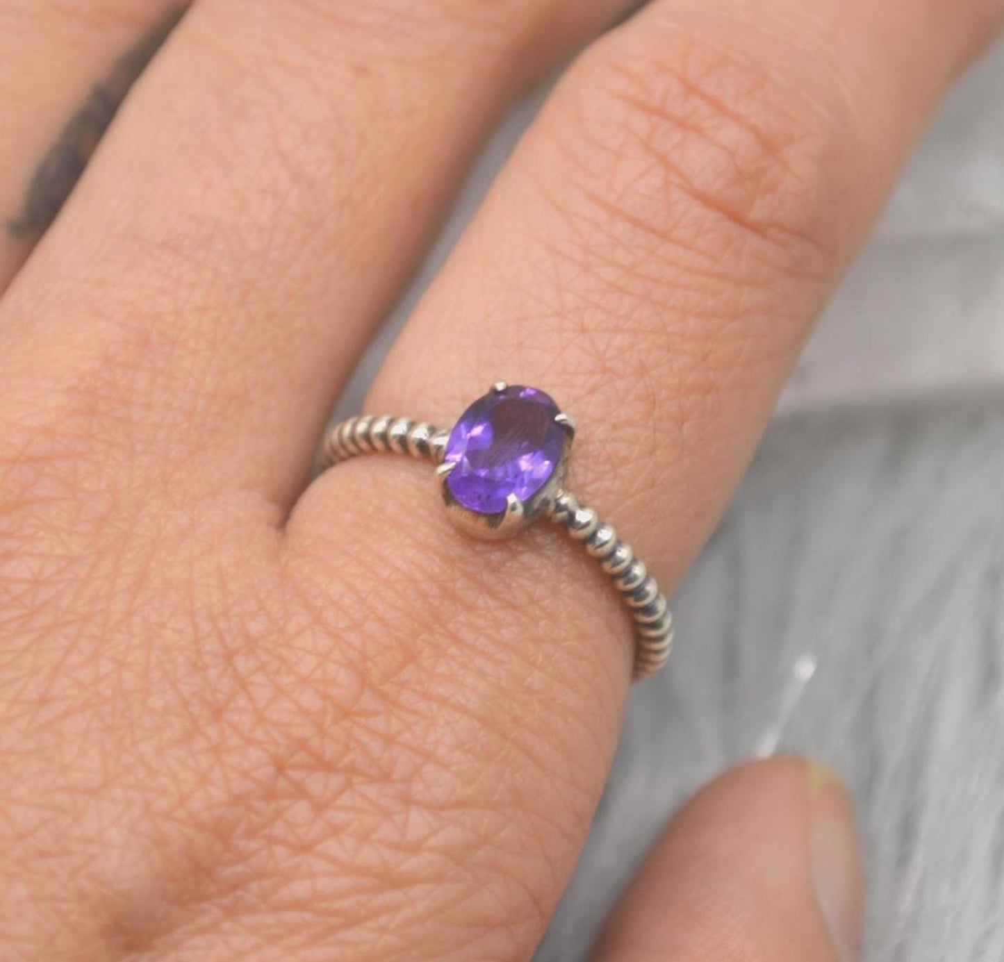 Amethyst Sterling Silver Ring: February Birthstone Jewelry, Purple Gemstone, Everyday Stacking Ring