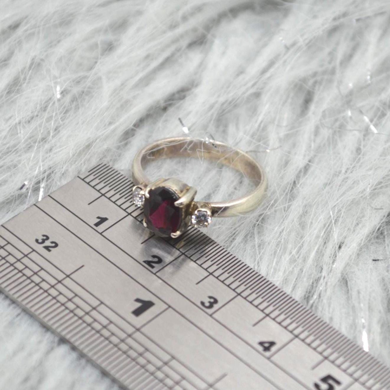 Red Garnet, CZ Sterling Silver Ring: January Birthstone, Handmade Stacking Ring, UK Size L