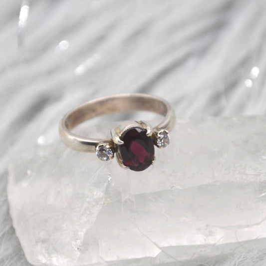 Red Garnet, CZ Sterling Silver Ring: January Birthstone, Handmade Stacking Ring, UK Size L