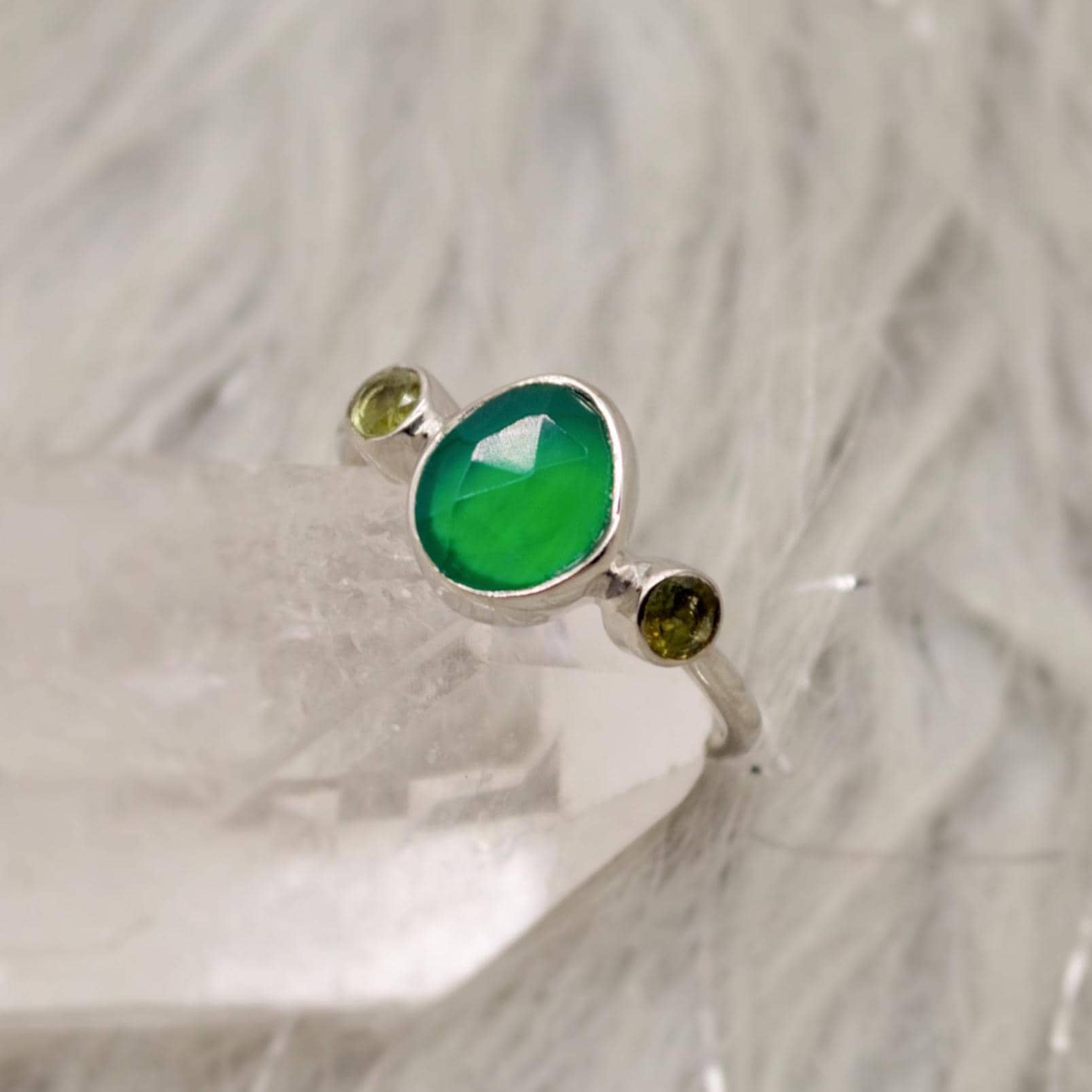 Green Onyx Tourmaline Sterling Silver Ring: Gemstone Ring, October Birthstone