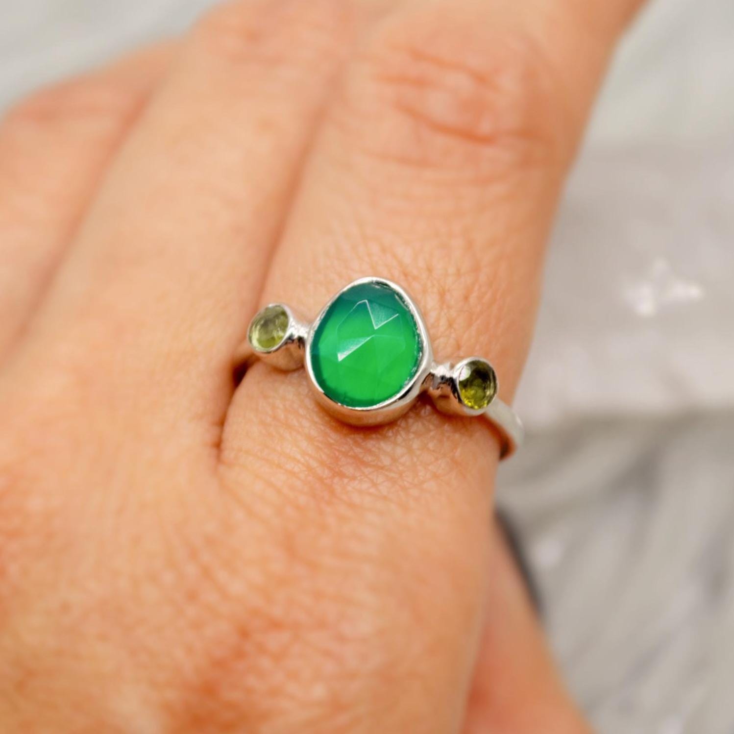 Green Onyx Tourmaline Sterling Silver Ring: Gemstone Ring, October Birthstone