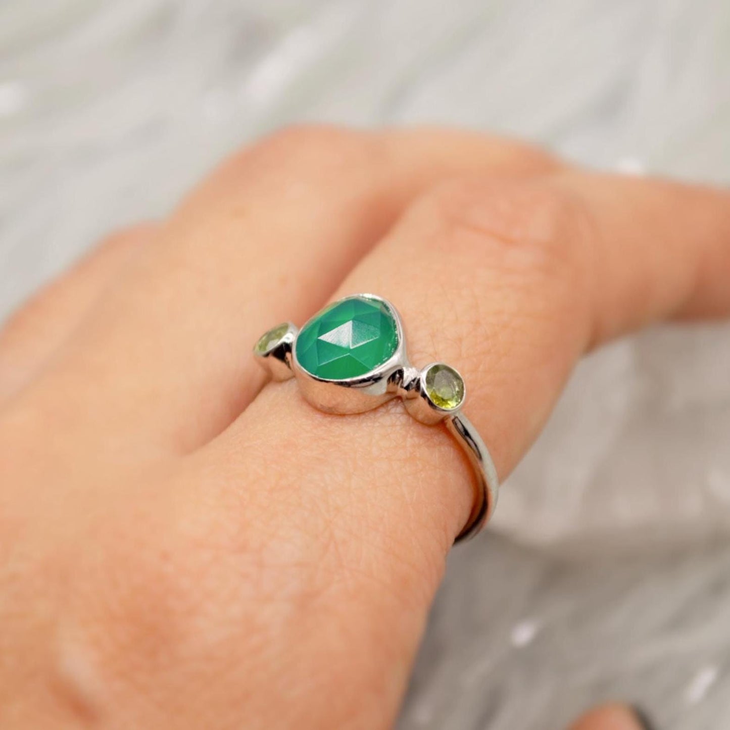 Green Onyx Tourmaline Sterling Silver Ring: Gemstone Ring, October Birthstone