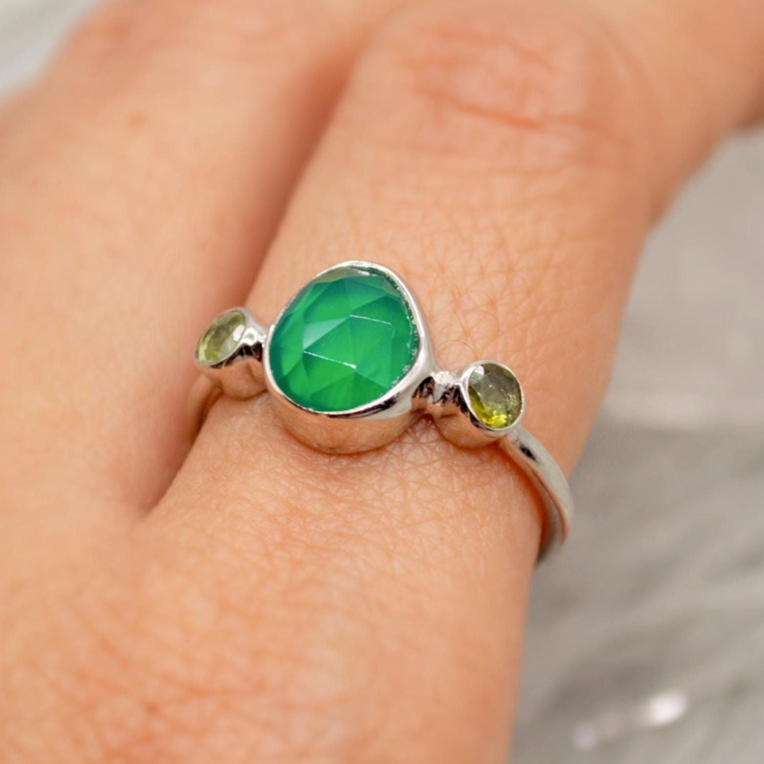 Green Onyx Tourmaline Sterling Silver Ring: Gemstone Ring, October Birthstone